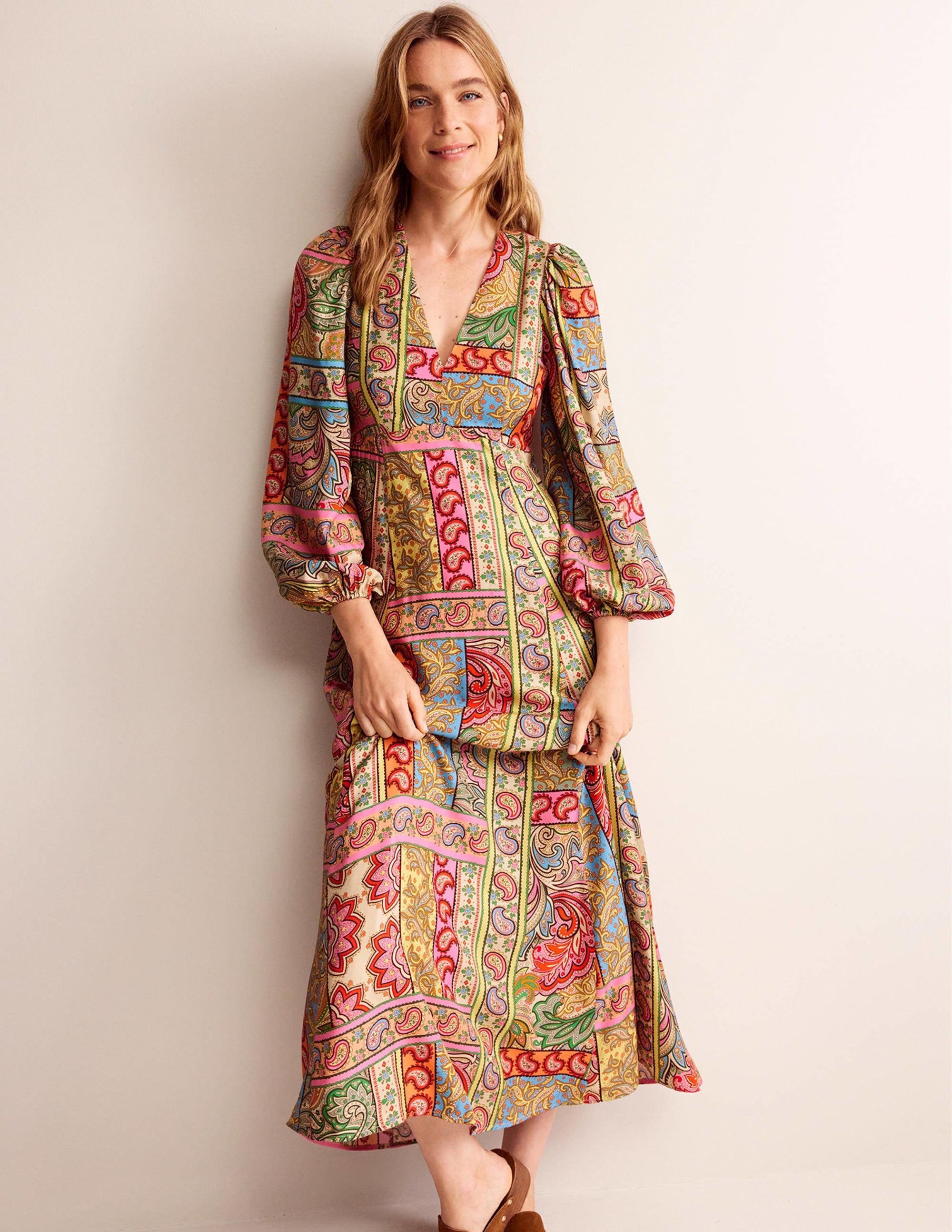  Blouson Sleeve Maxi Tea Dress-Multi, Patchwork、mySite、ashleygrahame