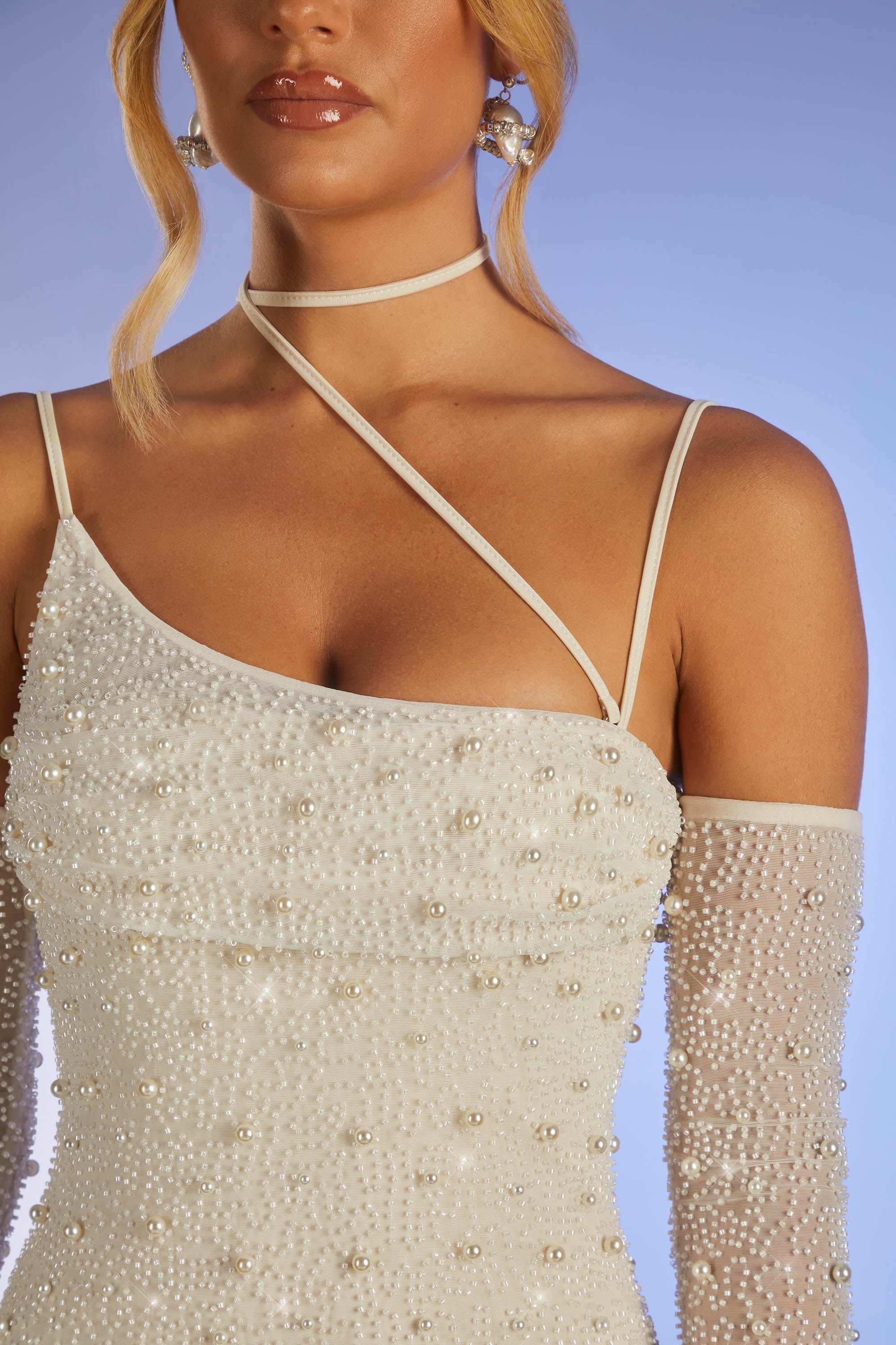 Embellished Asymmetric Corset Mini Dress in Ivory、mySite、solidvoid