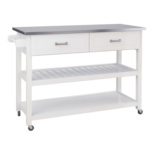 Stainless Steel Table Top White Kicthen Cart With Two Drawers、、casual