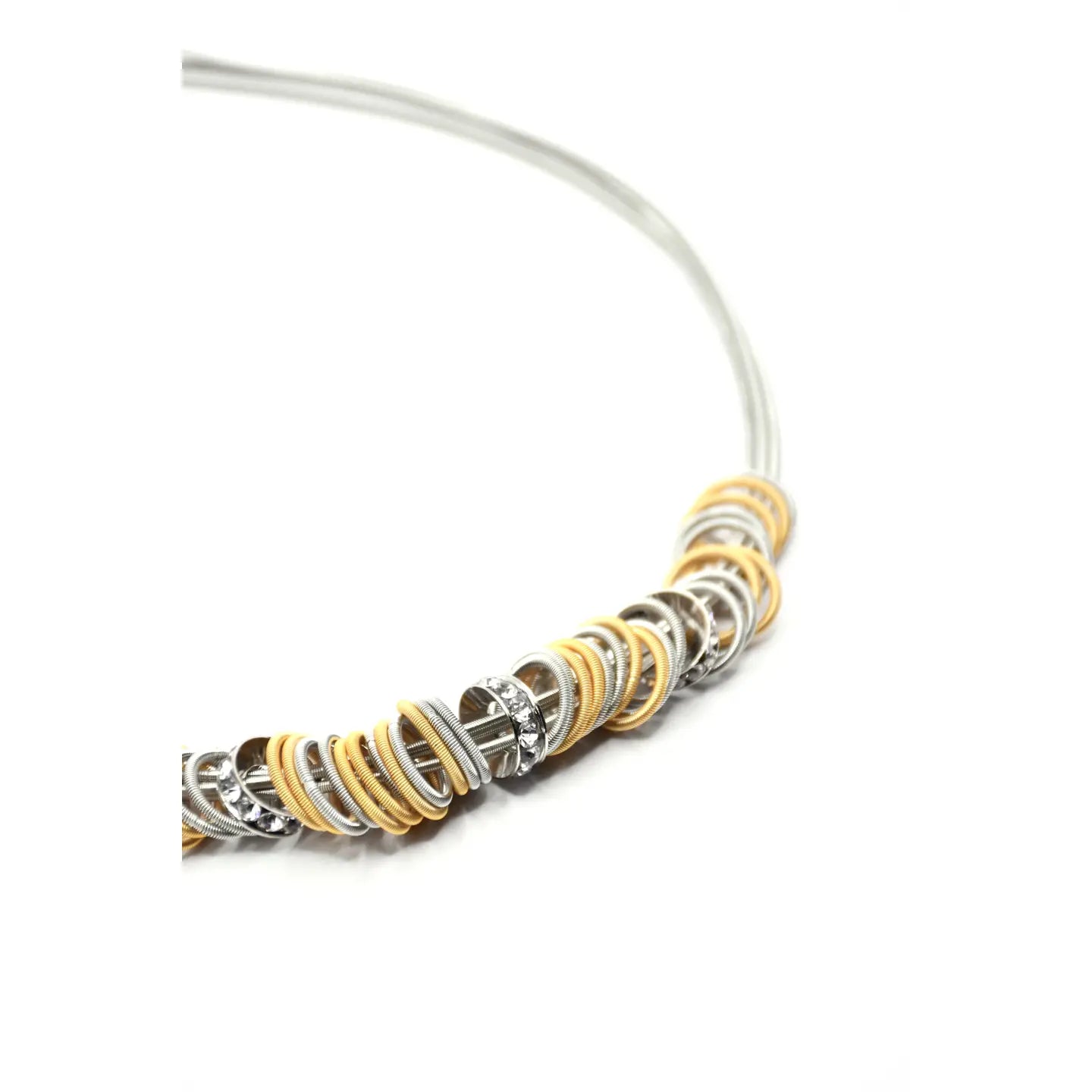  Silver Wire Necklace with Silver and Gold Rings and Crystals、mySite、elrpsem3k