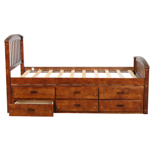 Orisfur. Twin Size Platform Storage Bed Solid Wood Bed with 6 Drawers、、casual