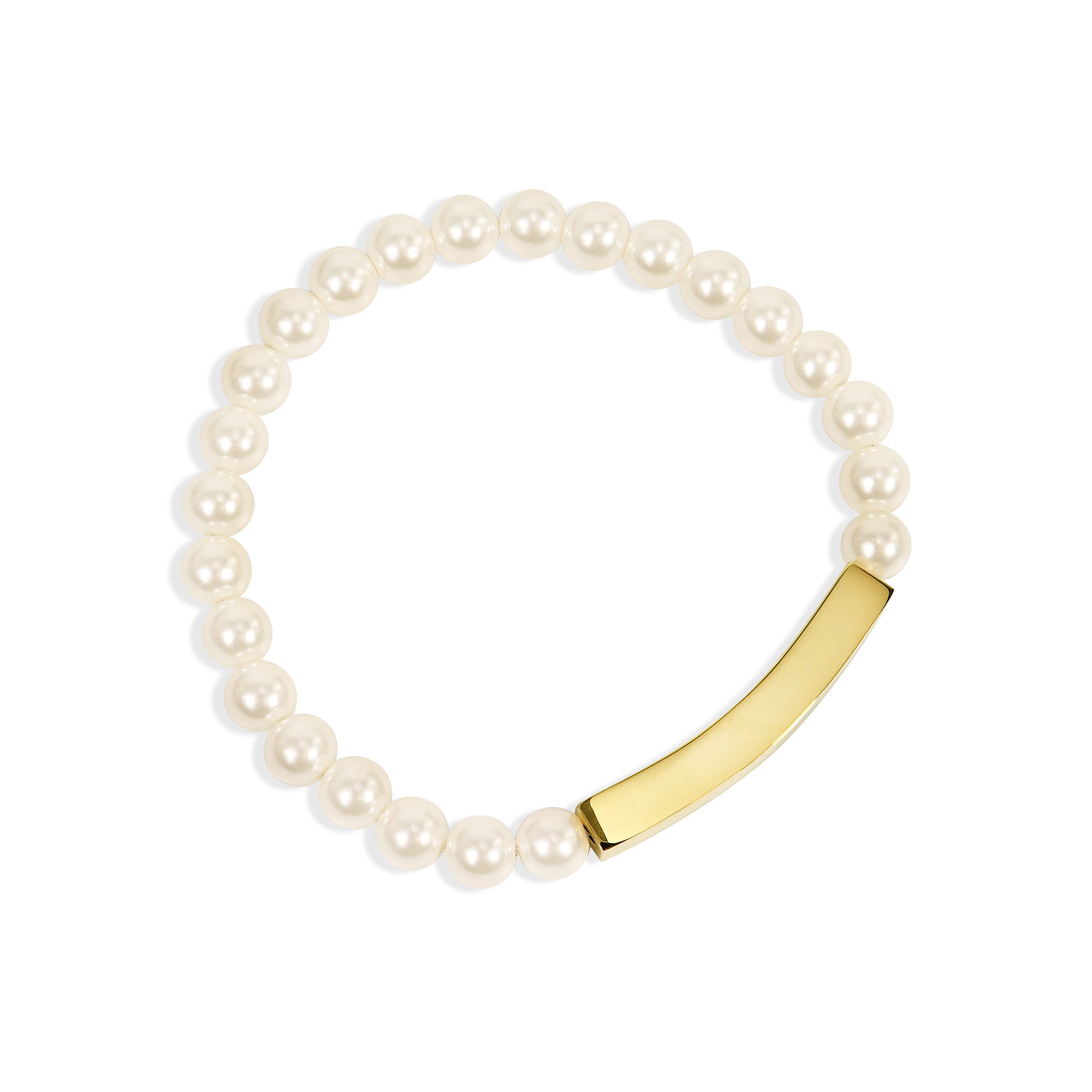 18K Gold PVD Stainless Steel Pearl Engravable Stretch Curved Bar Bracelet / SBB0321、mySite、dreamappss