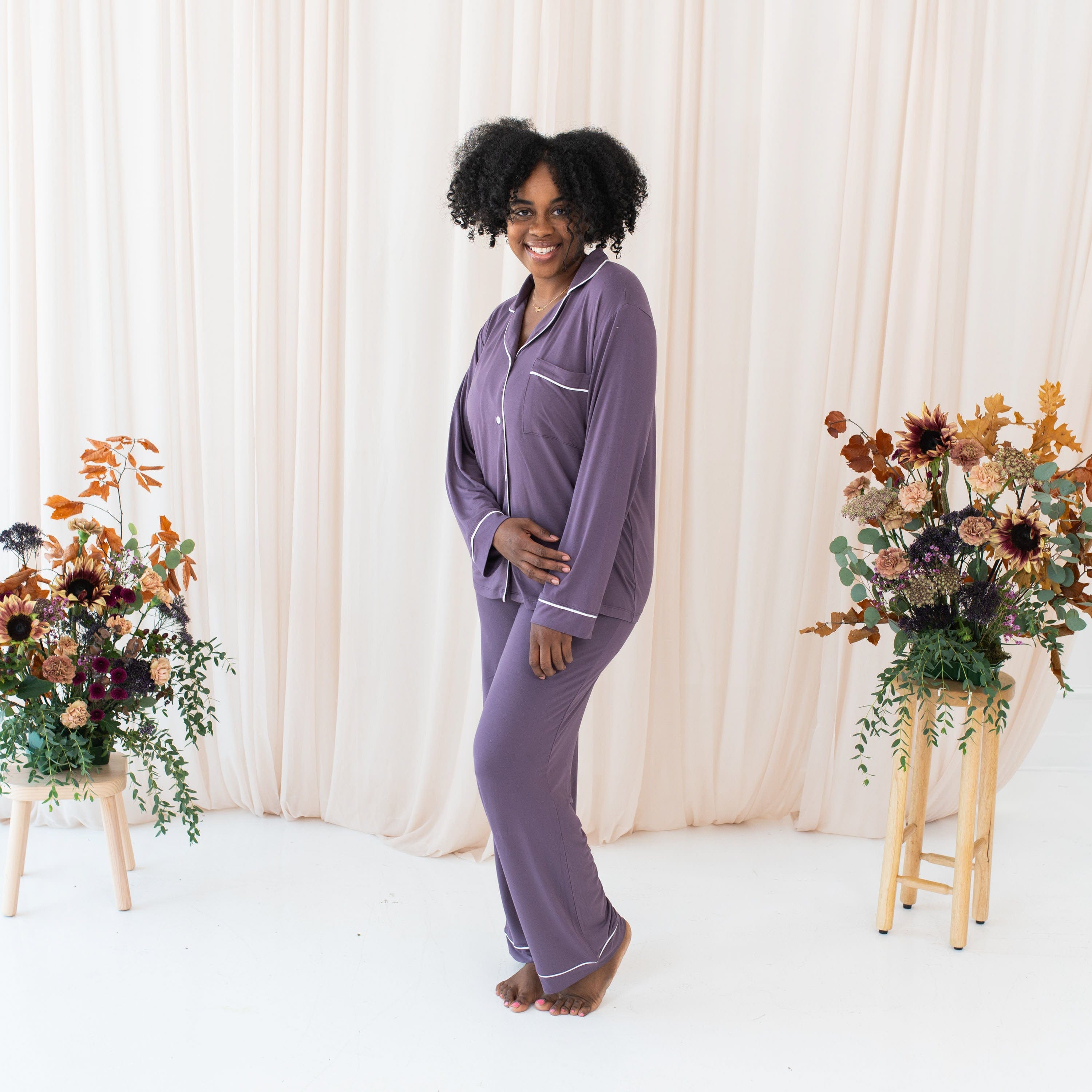  Women's Long Sleeve Pajama Set in Currant with Cloud Trim、mySite、layawaytickets