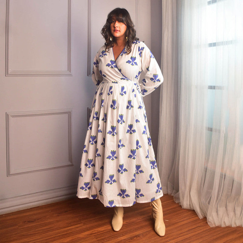 Cotton Wrap Dress For Women | Block Print | White、mySite、camillekostekn