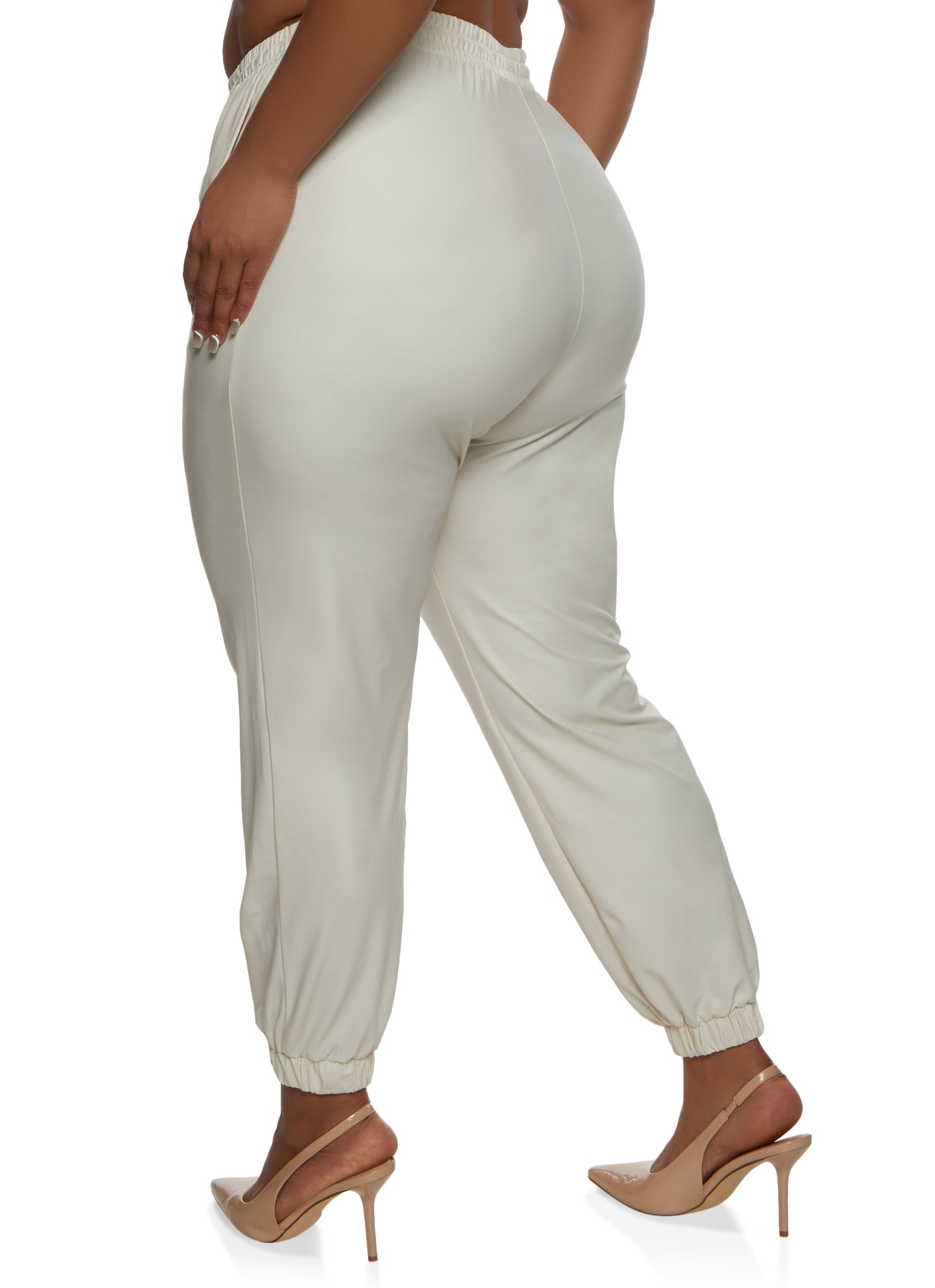 Plus Size Faux Leather High Waisted Joggers、mySite、camillekostekn