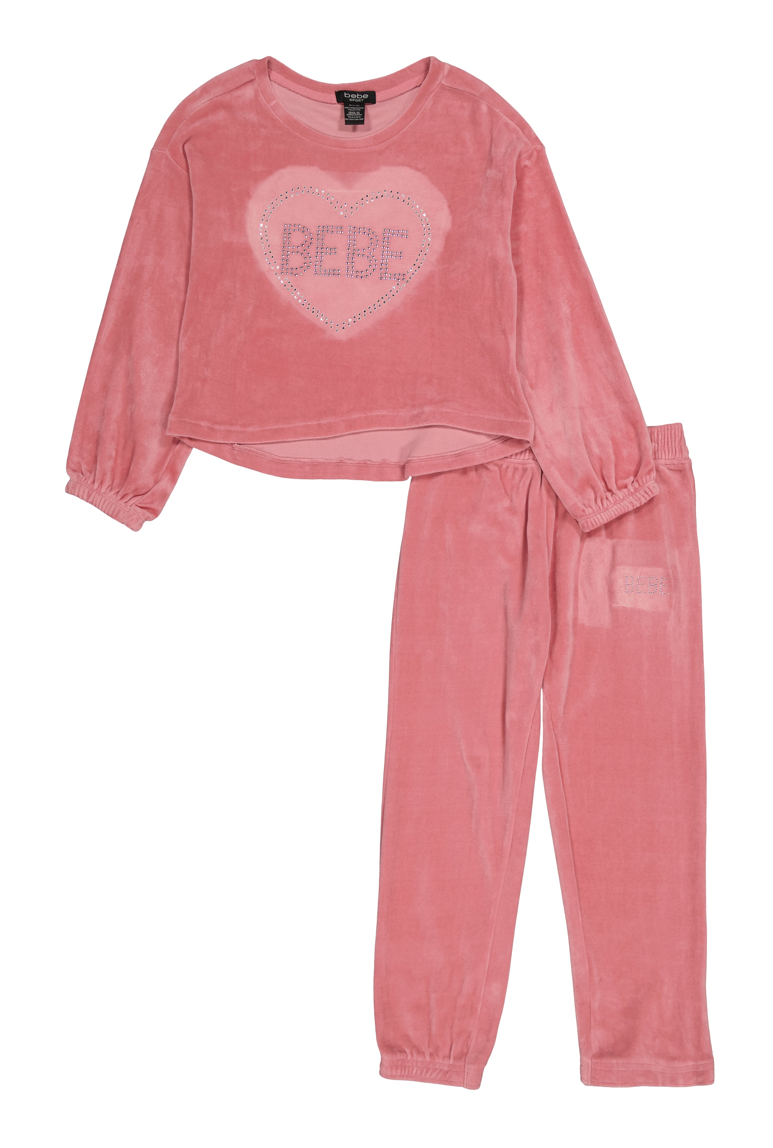 Girls Bebe Velour Rhinestone Heart Top and Joggers、mySite、camillekostekn