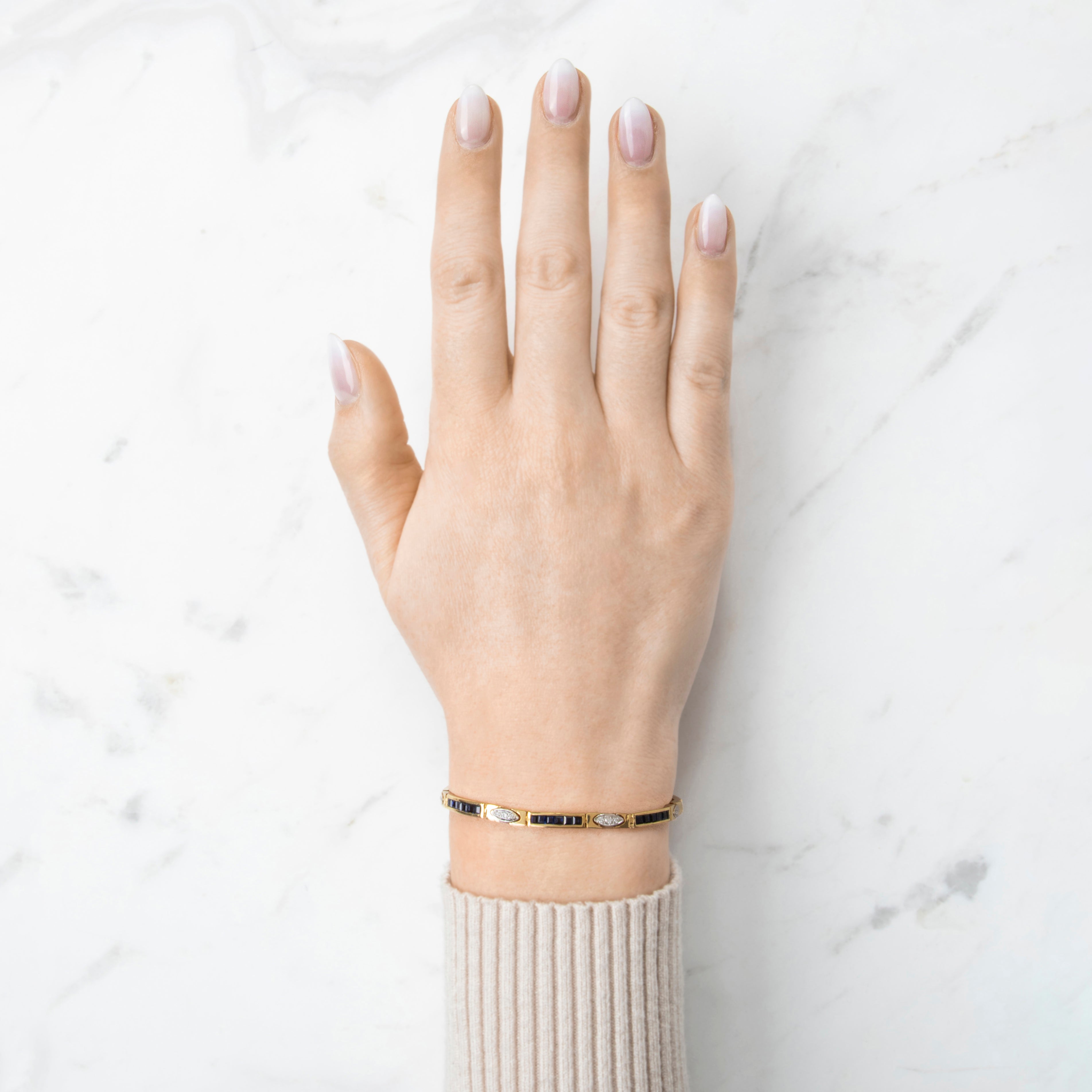 Vintage 18k Yellow Gold 3.36cttw Sapphire Diamond Tennis / Line Bracelet 6.75、mySite、hinf8tx79