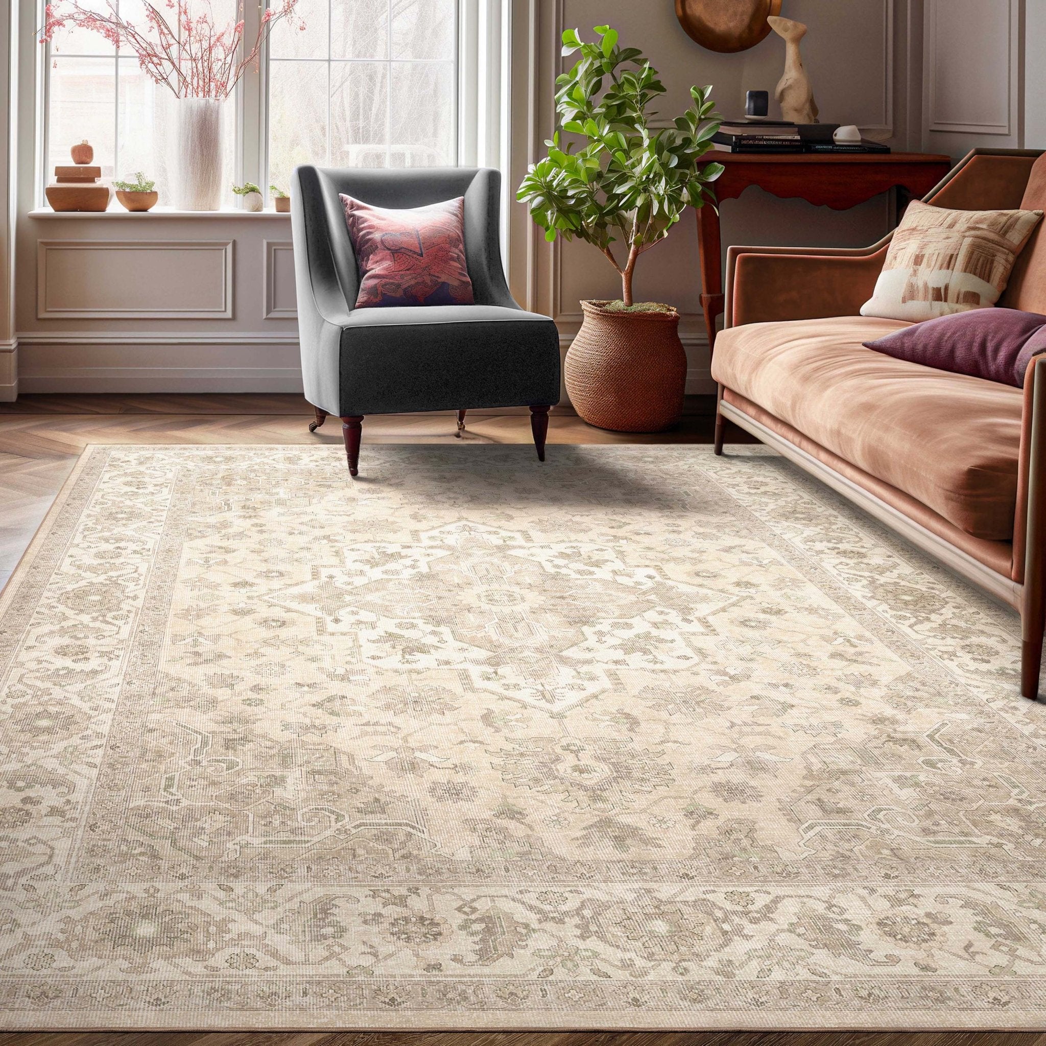 Summit Vintage Medallion Diamond Pattern Rug - Easy Clean, Stylish Elegant Design、mySite、gigharbornorthrealestate