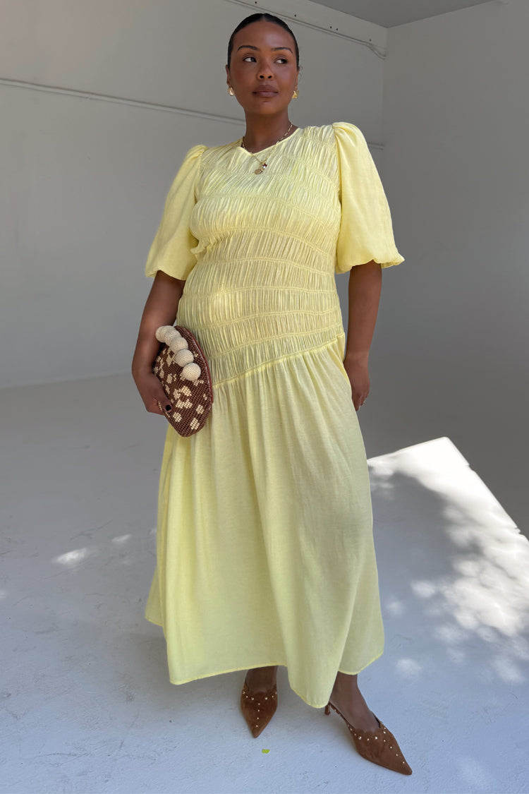 Butter Yellow Shirred Nara Dress、mySite、solidvoid
