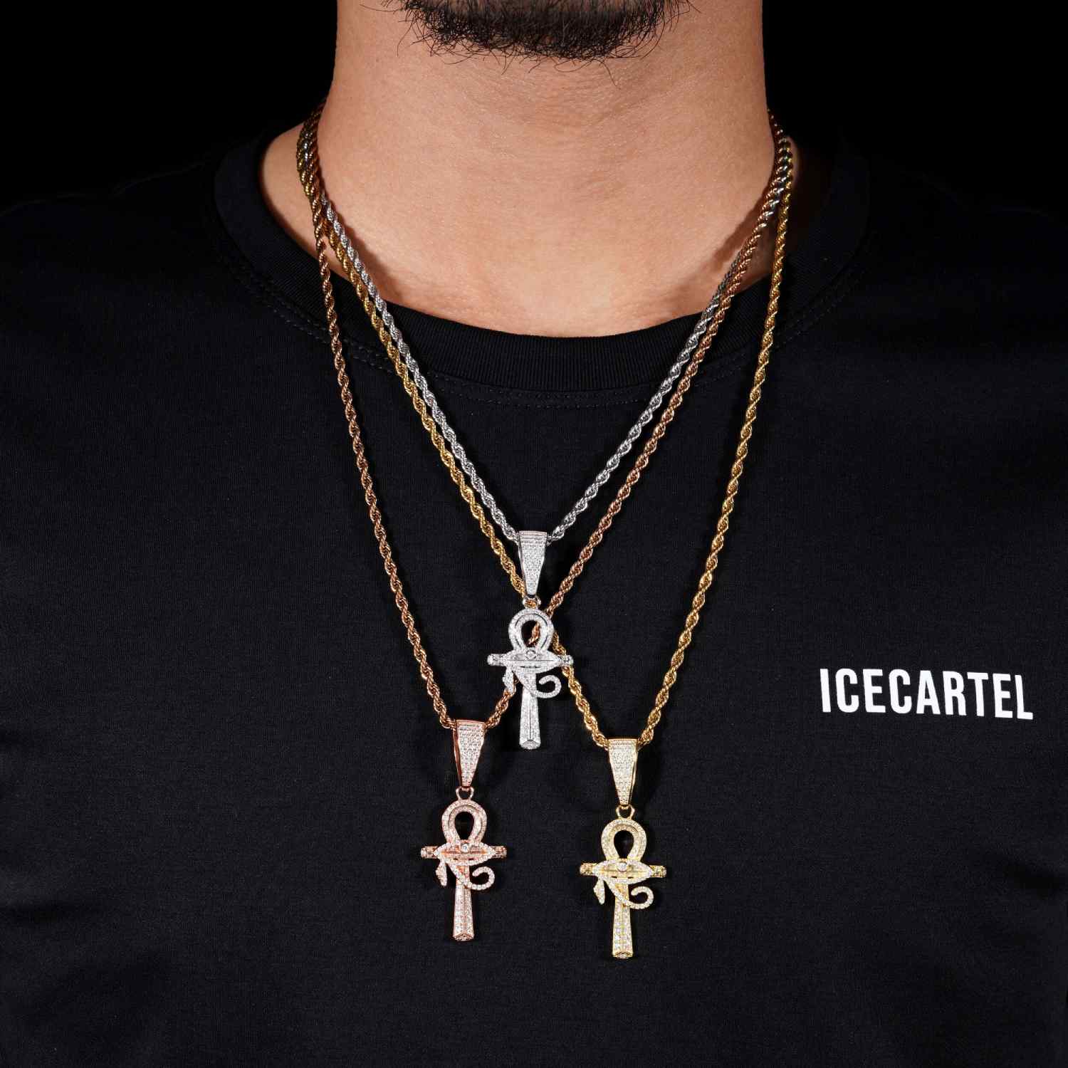 Moissanite Horus Eye Ankh Cross Pendant 14K Gold、mySite、hinf8tx79