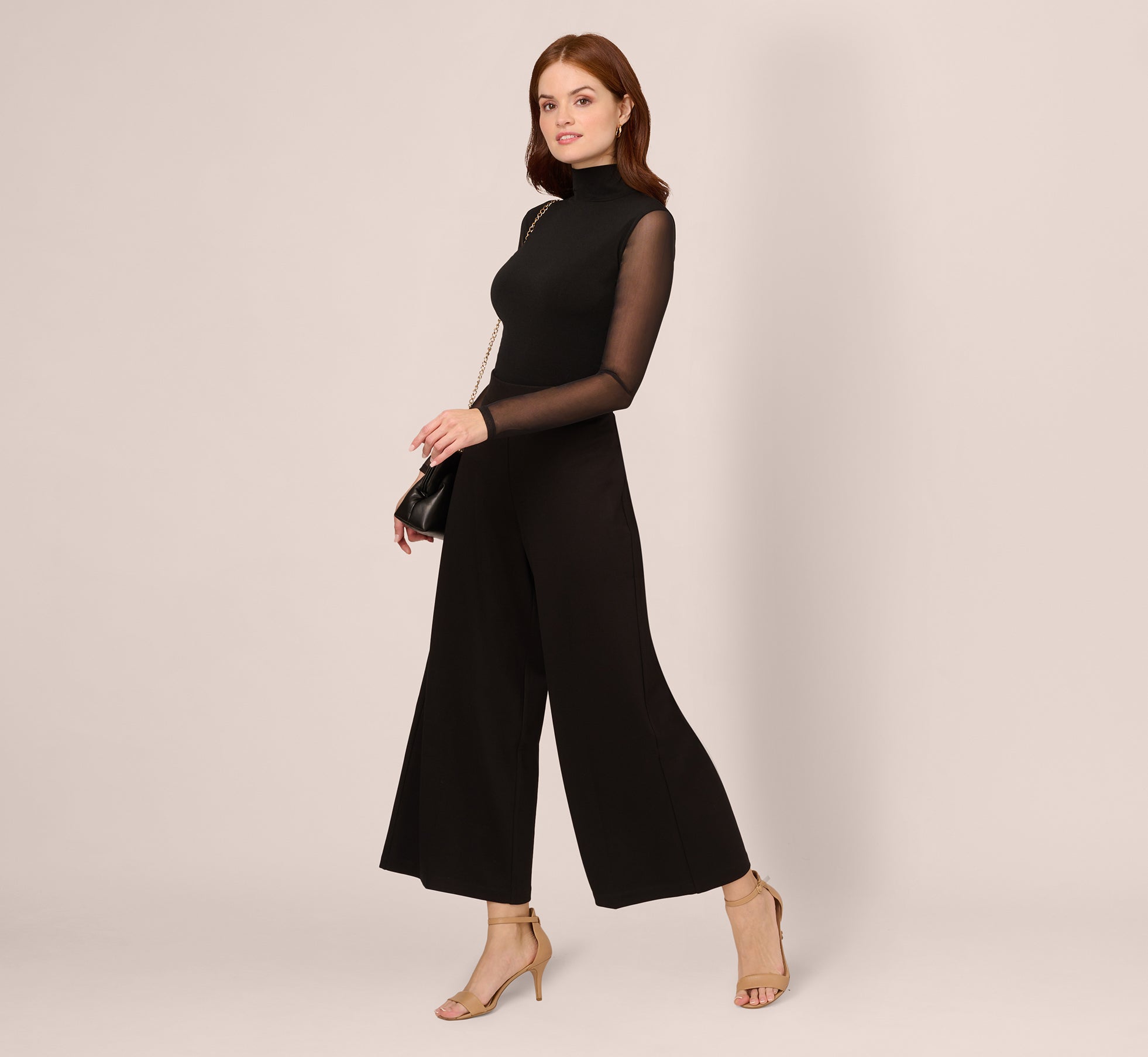Ponte Knit Wide Leg Pants With Elastic Waist In Black、mySite、solidvoid
