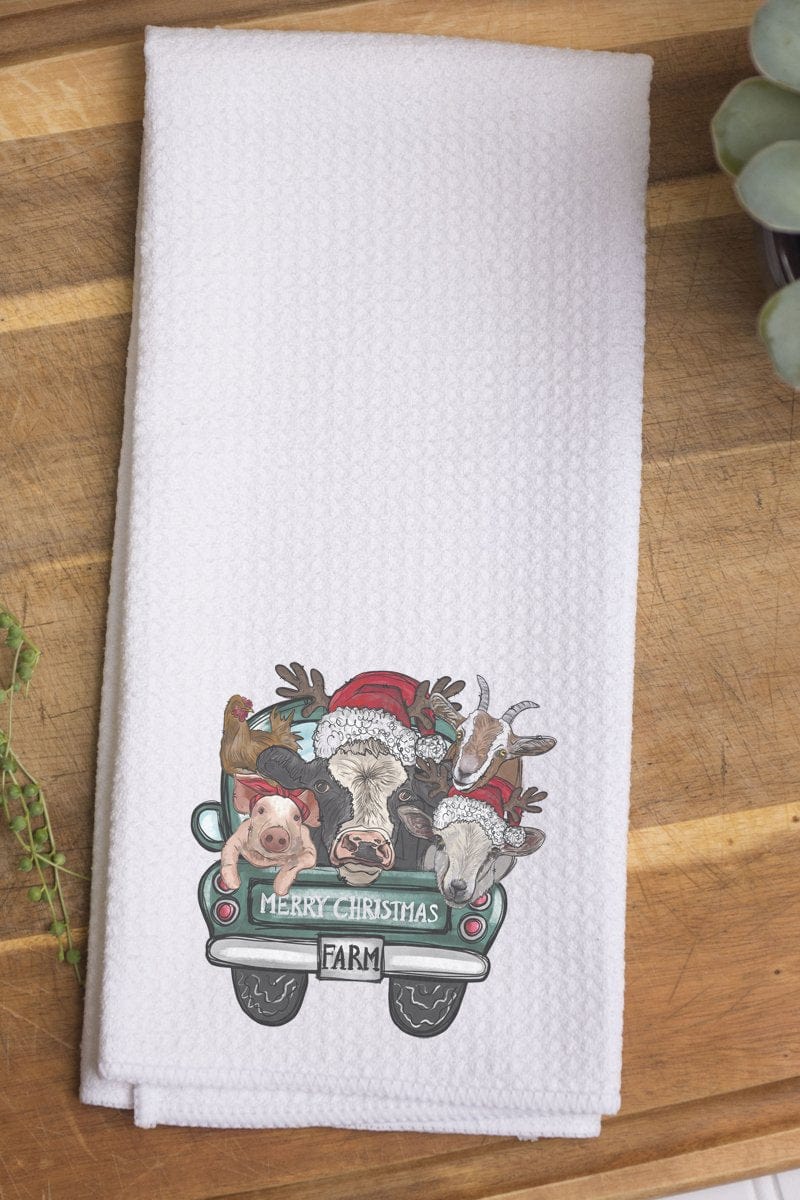 Merry Christmas from The FARM! Cute Farm Animal Holiday Kitchen Towel、mySite、g9winljtr