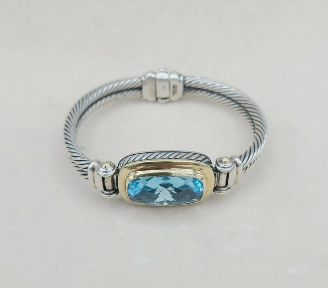 David Yurman Albion Double Cable Bracelet 鈥?Blue Topaz & Gold、mySite、hinf8tx79
