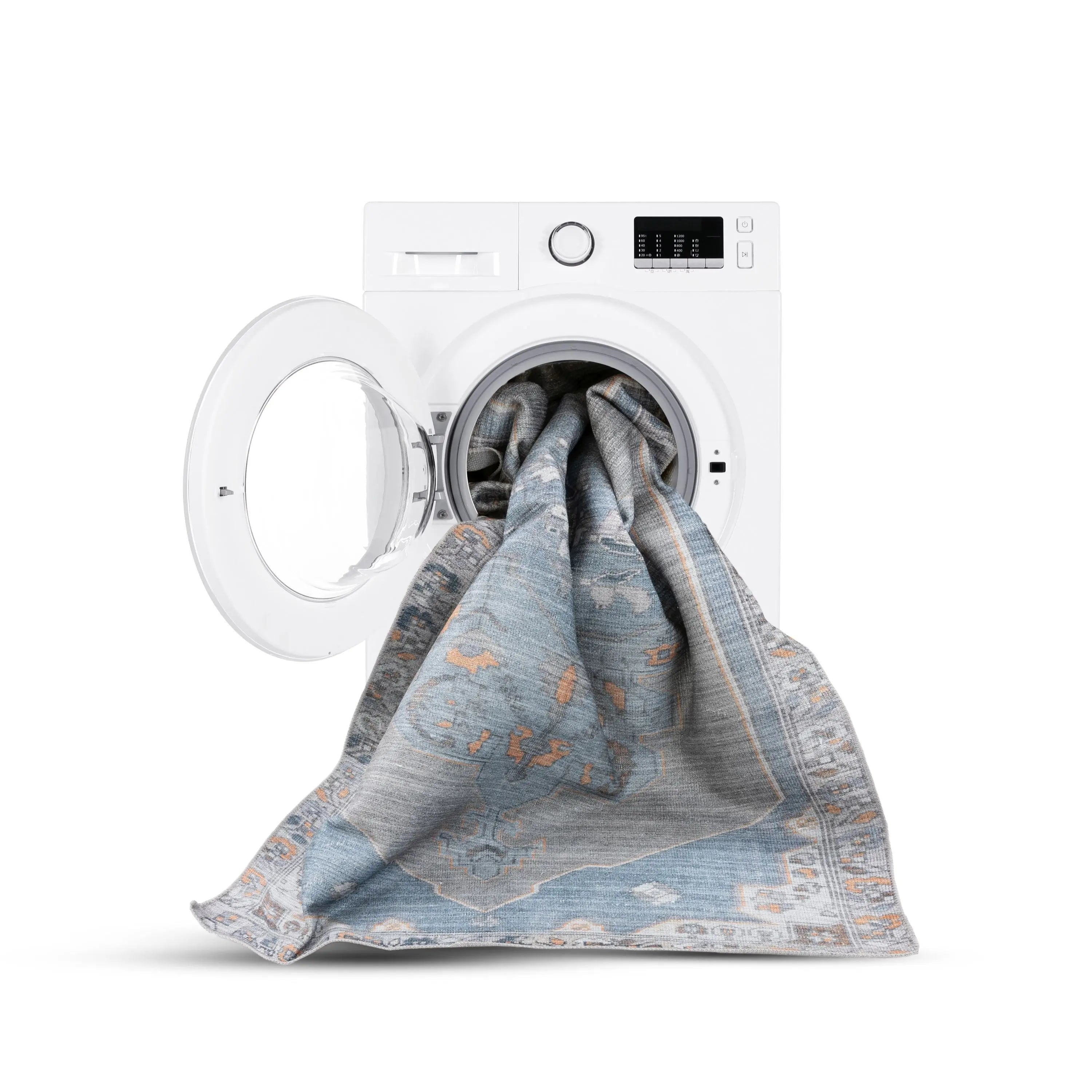 Cambria Machine Washable Vintage Medallion Oriental Light Blue Flat-Weave Distressed 5'3 x 7'3 Rug、mySite、gigharbornorthrealestate