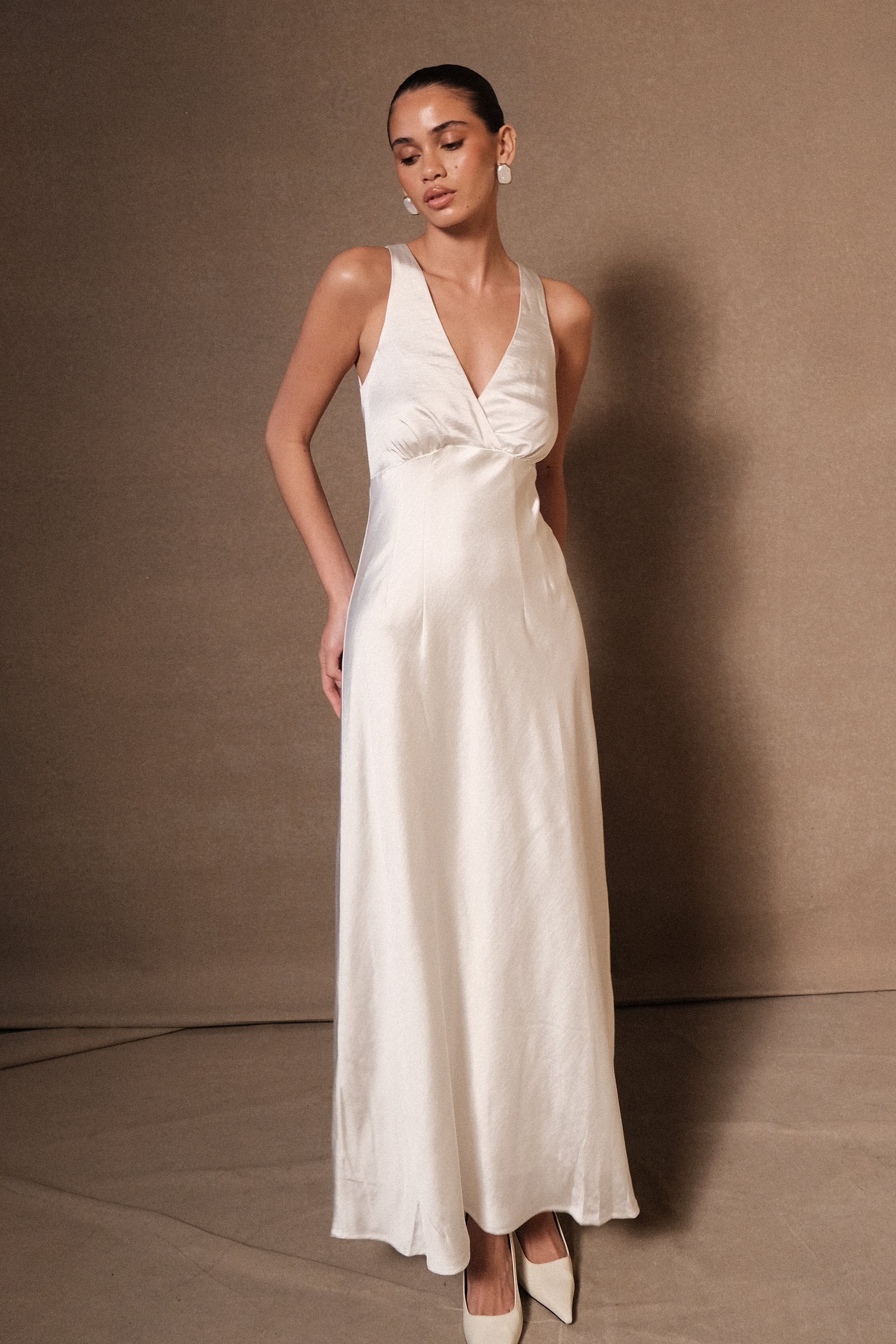 Meghan Satin Maxi Dress - Ivory、mySite、solidvoid