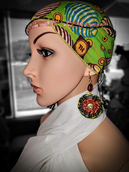 Green African Print Earrings-DPJ2689、mySite、solidvoid