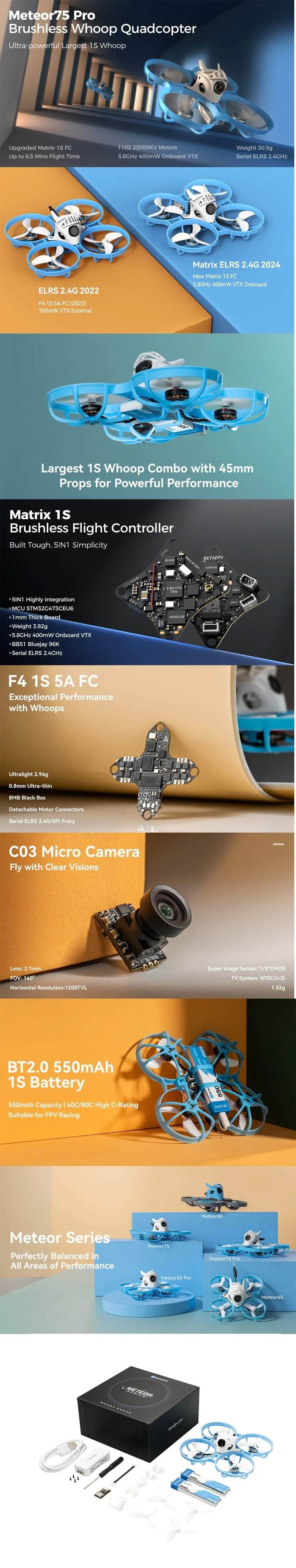BETAFPV Meteor75 Pro 2024 Brushless Whoop Analog w/ C03 Camera - ELRS 2.4GHz