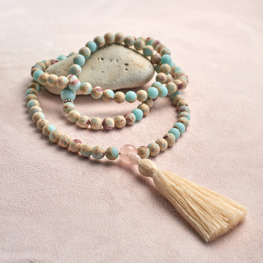 Matte Aqua Terra Jasper and Amazonite Mala, 108 beads、mySite、topwebapps