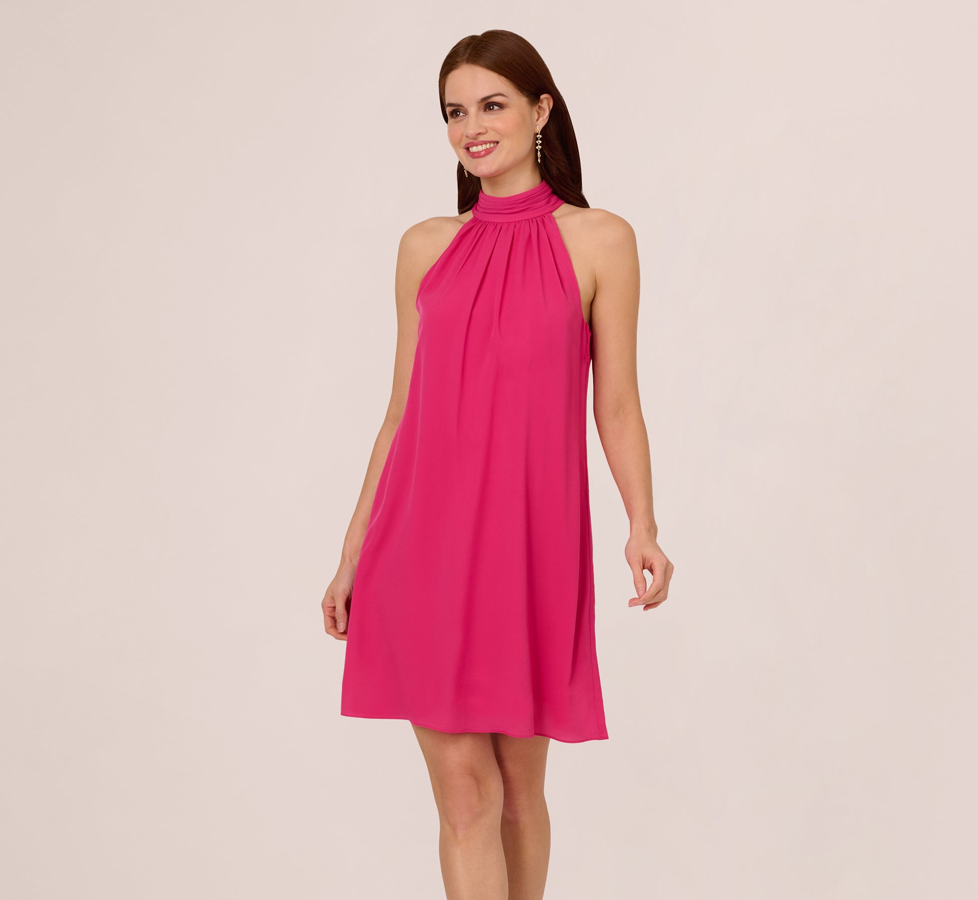 Chiffon Halter Trapeze Dress In Hot Pink、mySite、solidvoid