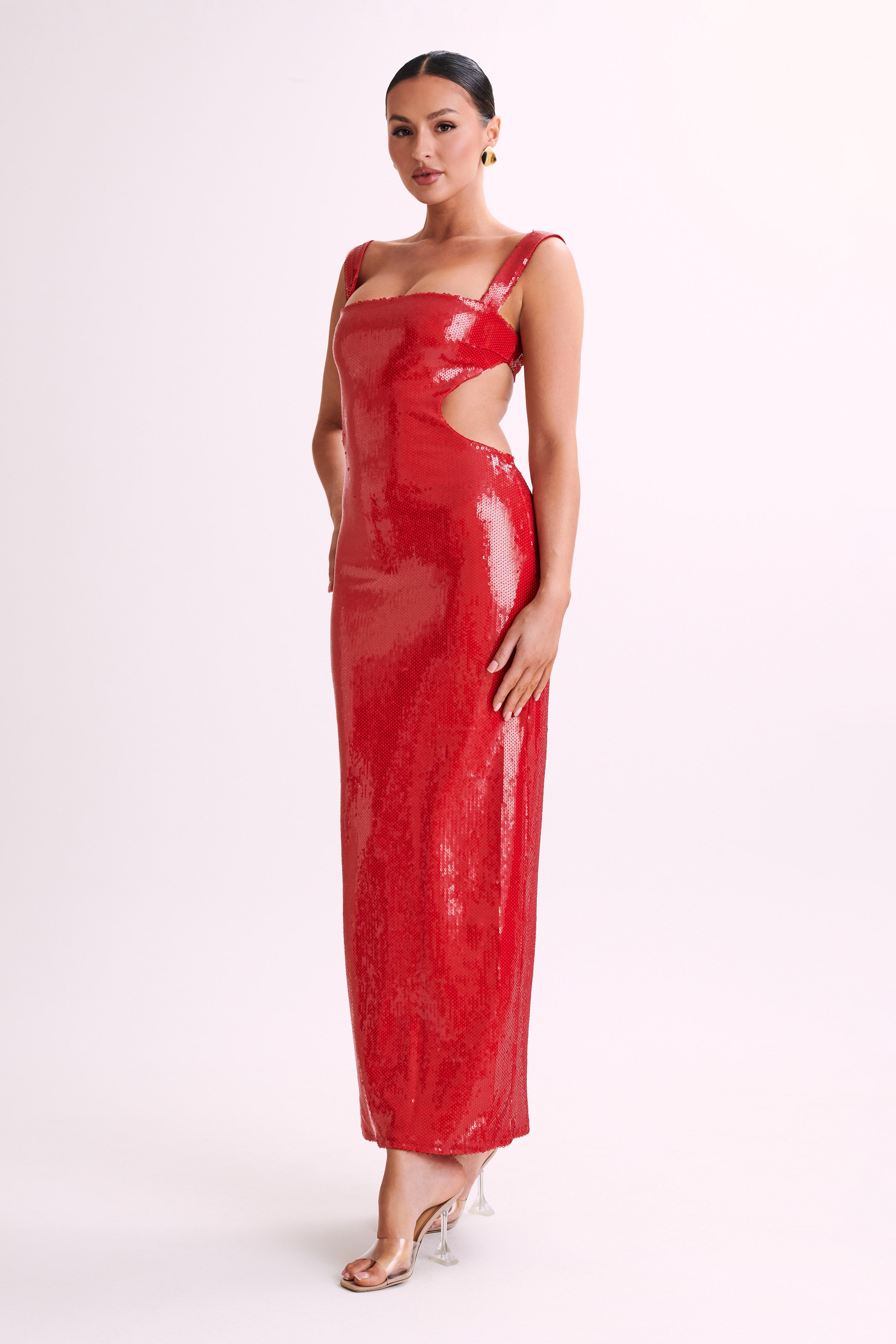 Adoria Sequin Cut Out Maxi Dress - Red、mySite、solidvoid