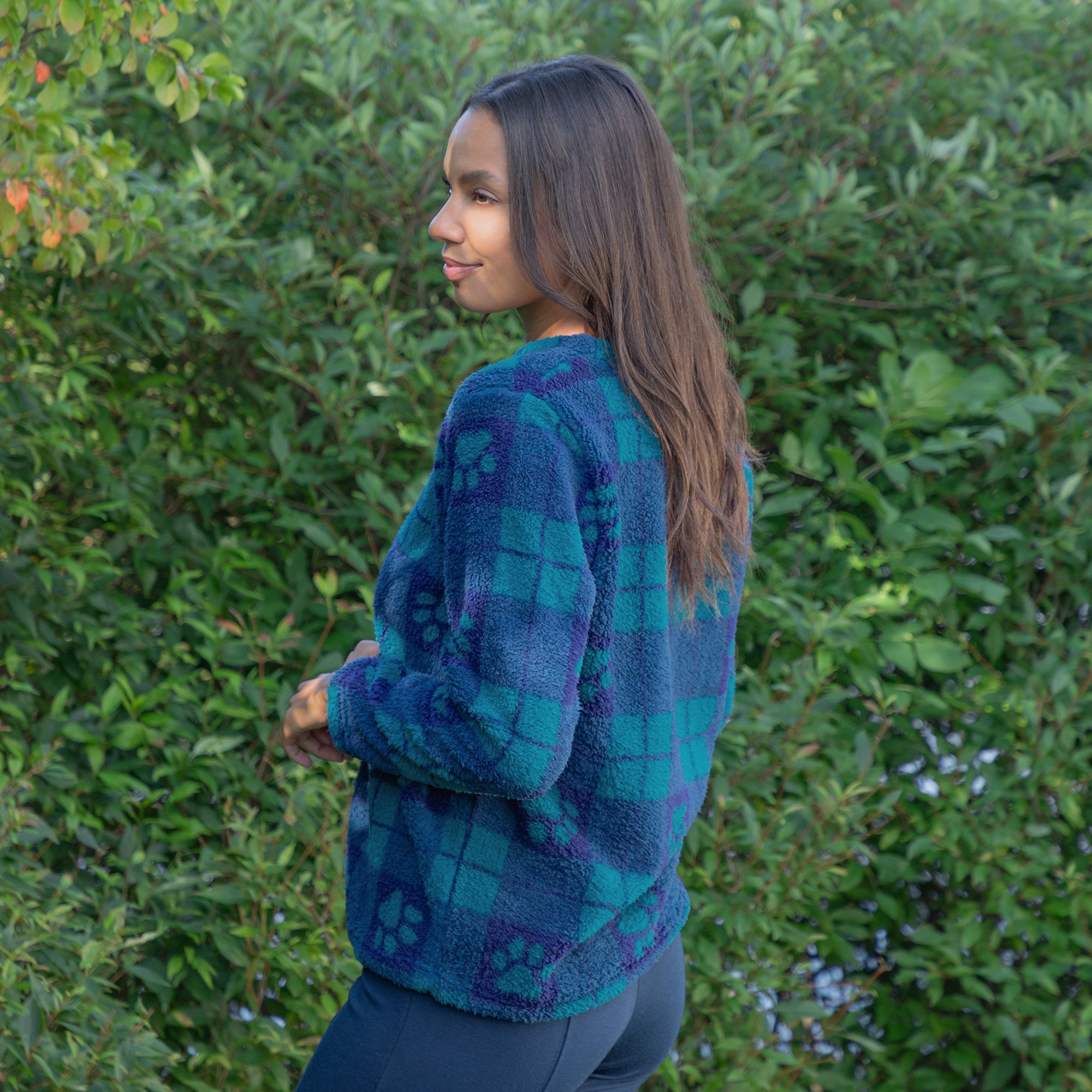 Large Check Plaid Paws Plush Sherpa Fleece Pullover、mySite、camillekostekn