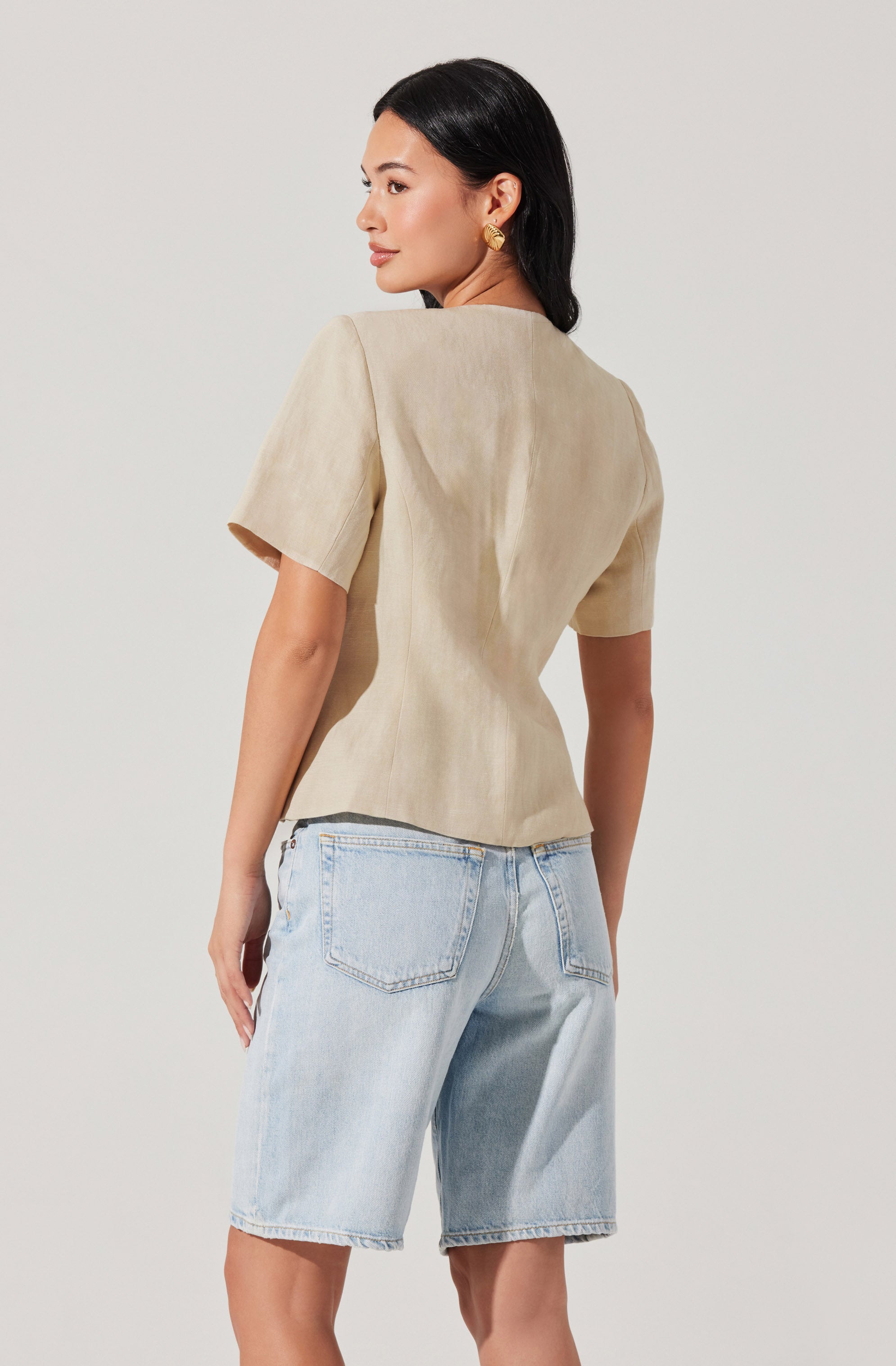 Saige Cutaway Linen Blend Jacket、mySite、solidvoid