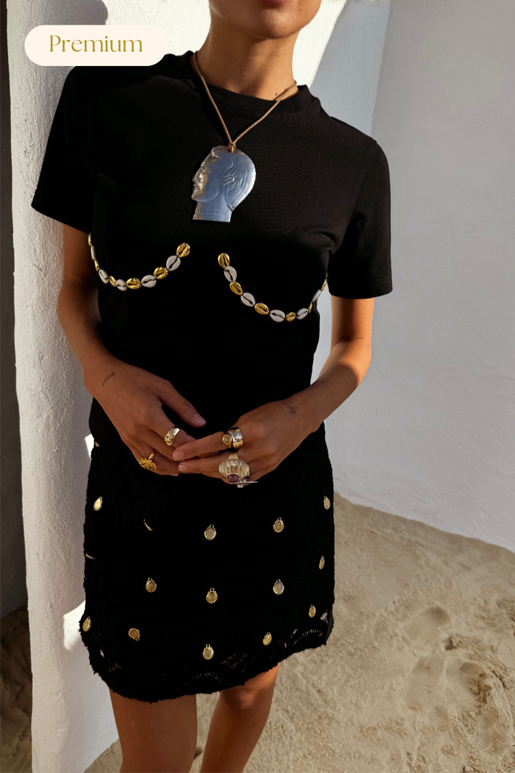 Black Crochet Shell Wrap Skirt、mySite、solidvoid