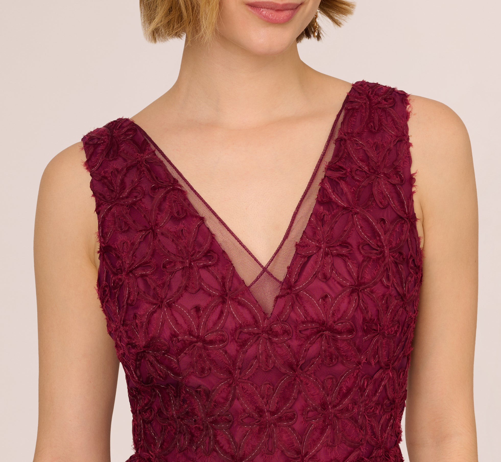 Sleeveless Soutache Embroidered Midi Dress In Light Wine、mySite、solidvoid
