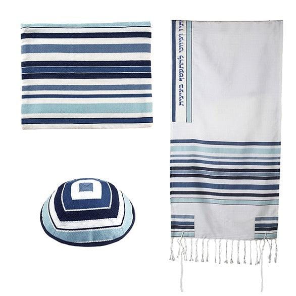 Blue Woven Striped Tallit by Yair Emanuel、mySite、topwebapps