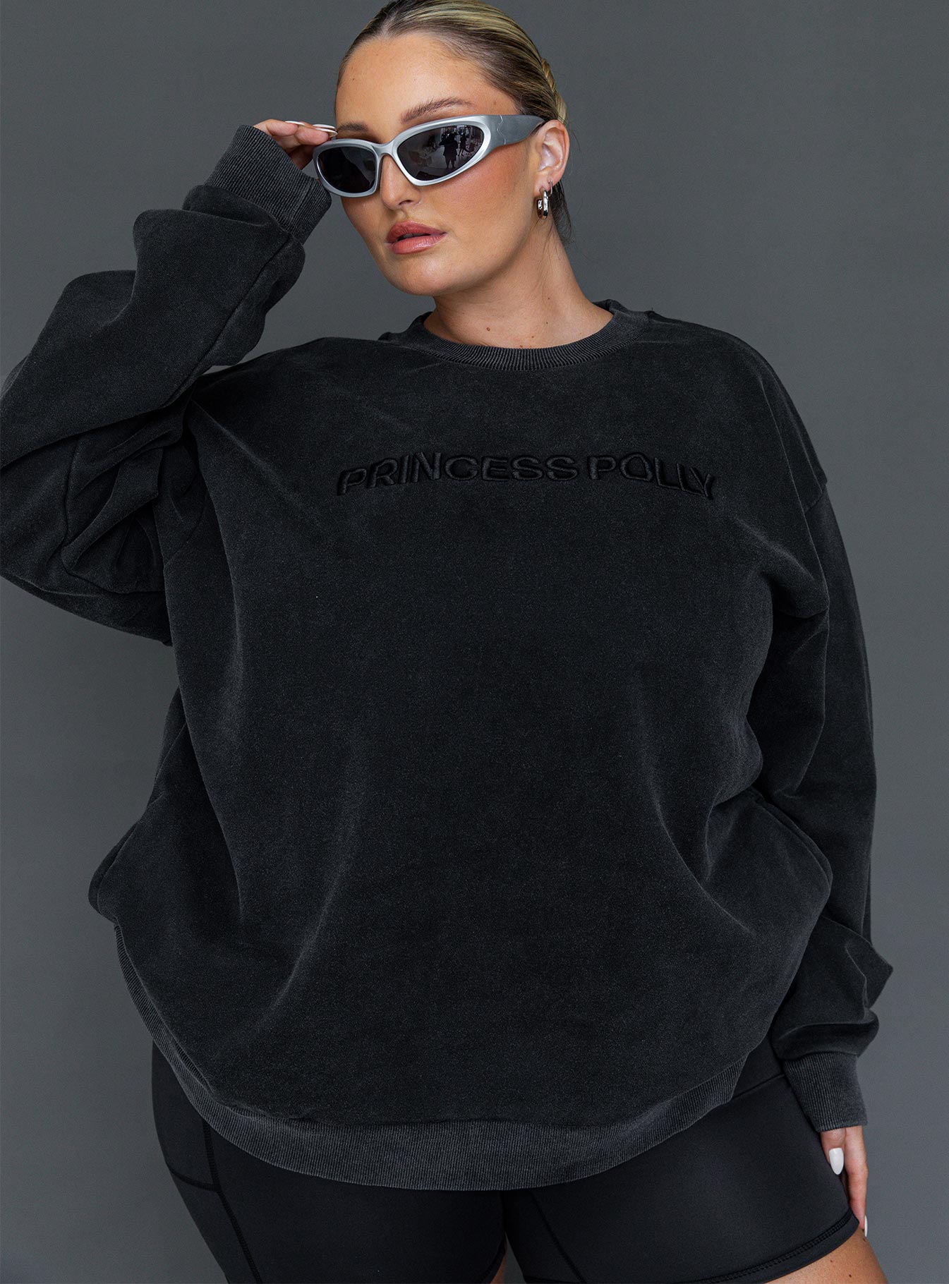 Fearlessness Activewear Crew Neck Sweatshirt Black Curve、mySite、solidvoid