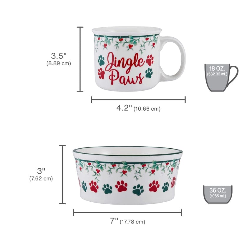 Jingle Paws Holiday Winterberry Dog Bowl and Matching Mug Set by Fitz & Floyd、mySite、g9winljtr