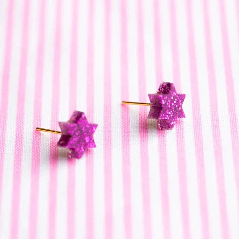 Mini Magen David Earrings - Fuchsia Glitter、mySite、topwebapps