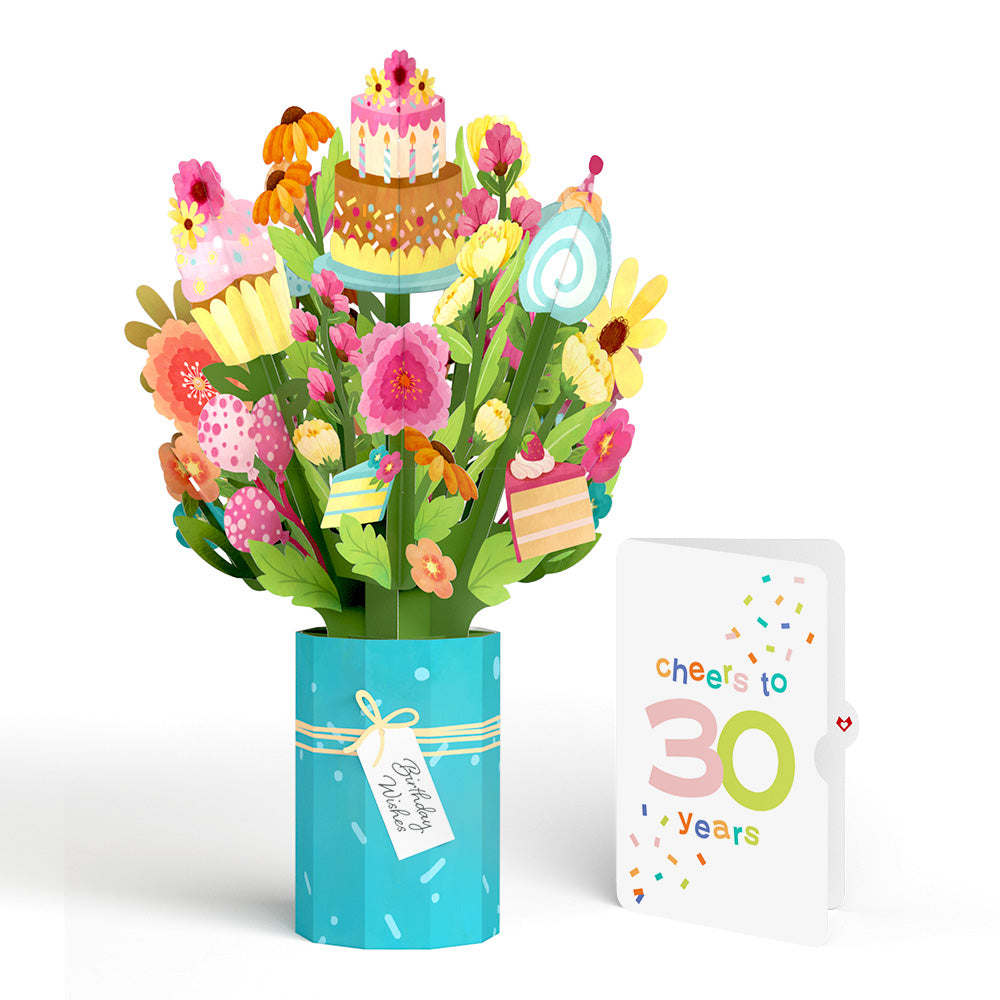 Sweet 30th Birthday Wishes Bouquet and Confetti Cake Sentiment Set、mySite、solidvoid