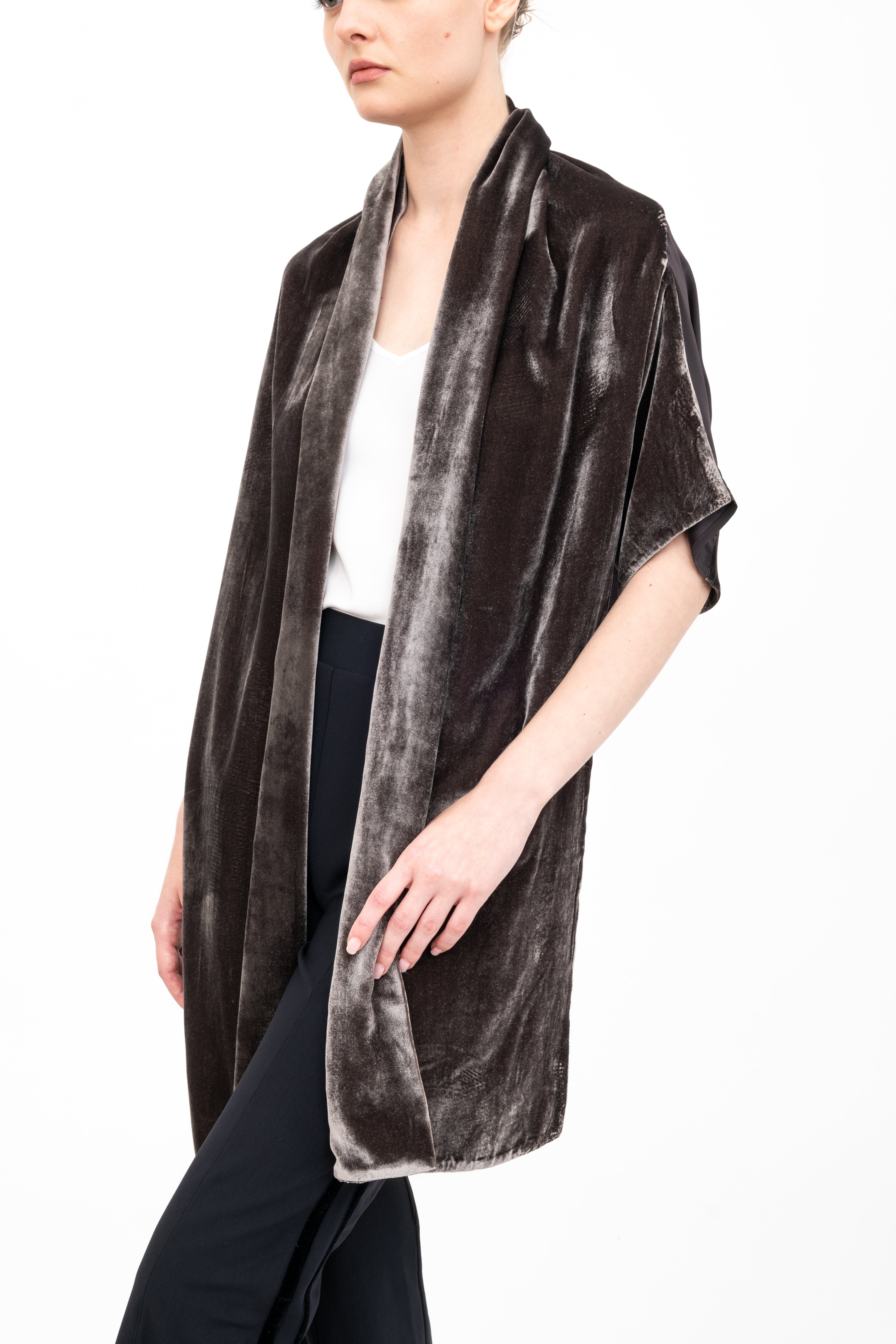Elaine Kim Amari Shrug with Silk Contrast, Java - Final Sale、mySite、noshort
