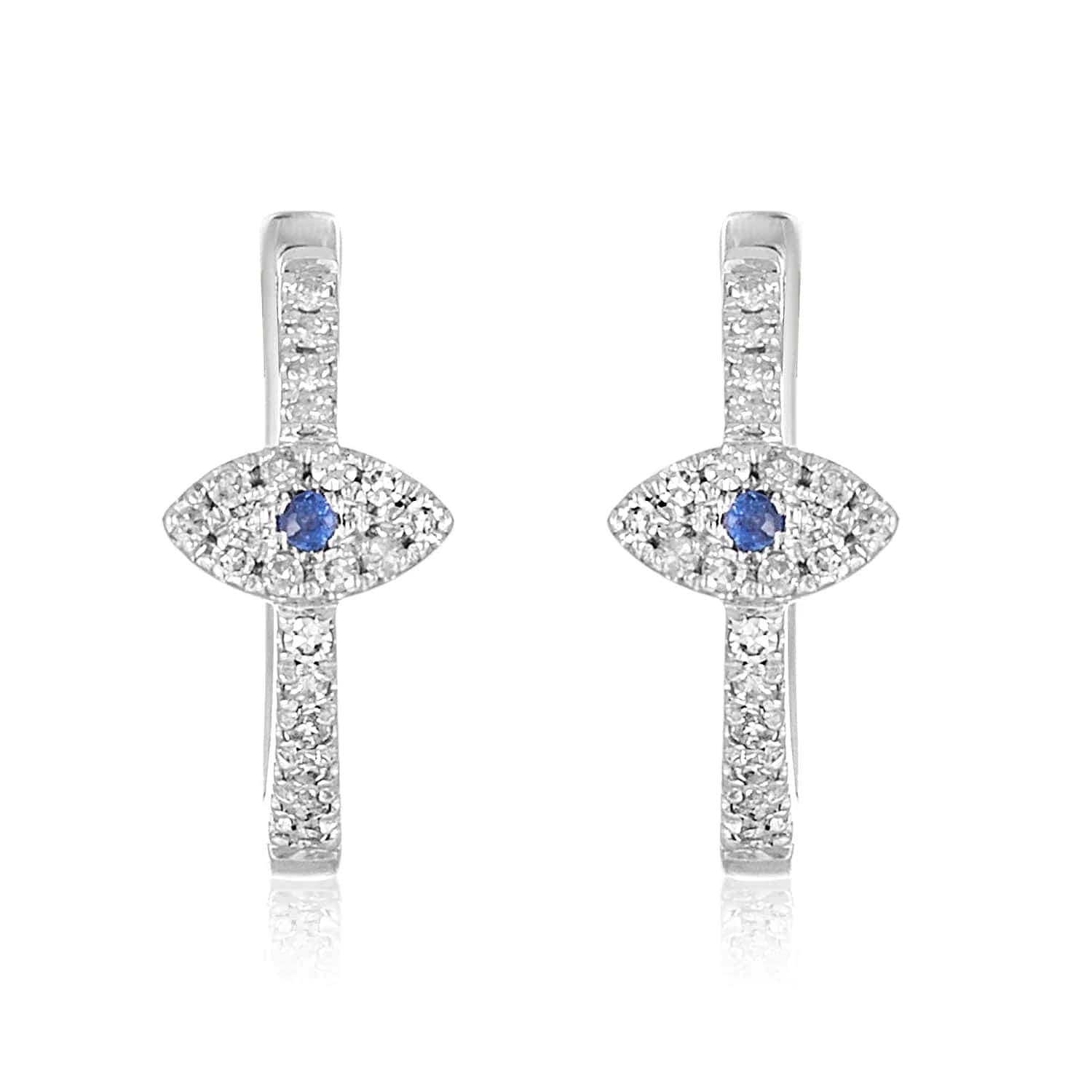Evil Eye Sapphire and Huggie Hoop Diamond Earrings 14k - Yellow or White Gold、mySite、topwebapps