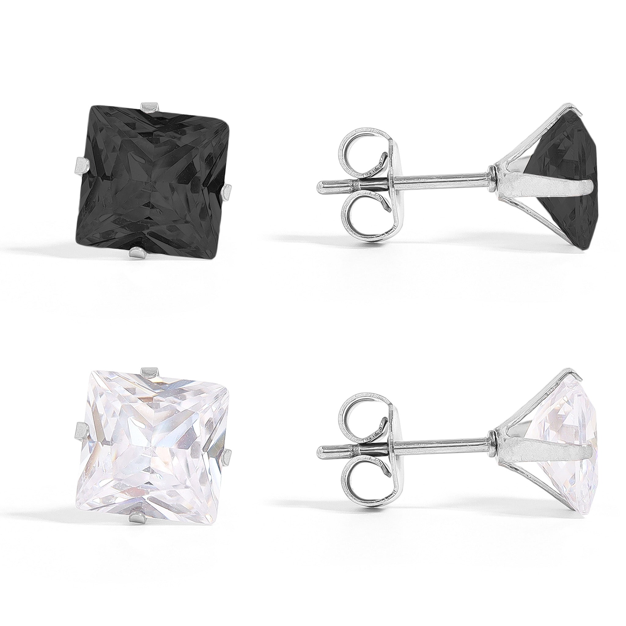 Stainless Steel Clear/Black Square CZ Stud Earrings / ERJ3160、mySite、dreamappss