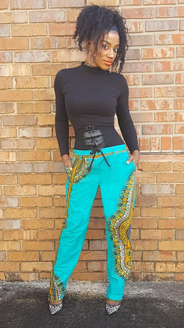 Aqua Dashiki print pants for Women-DP3780、mySite、solidvoid