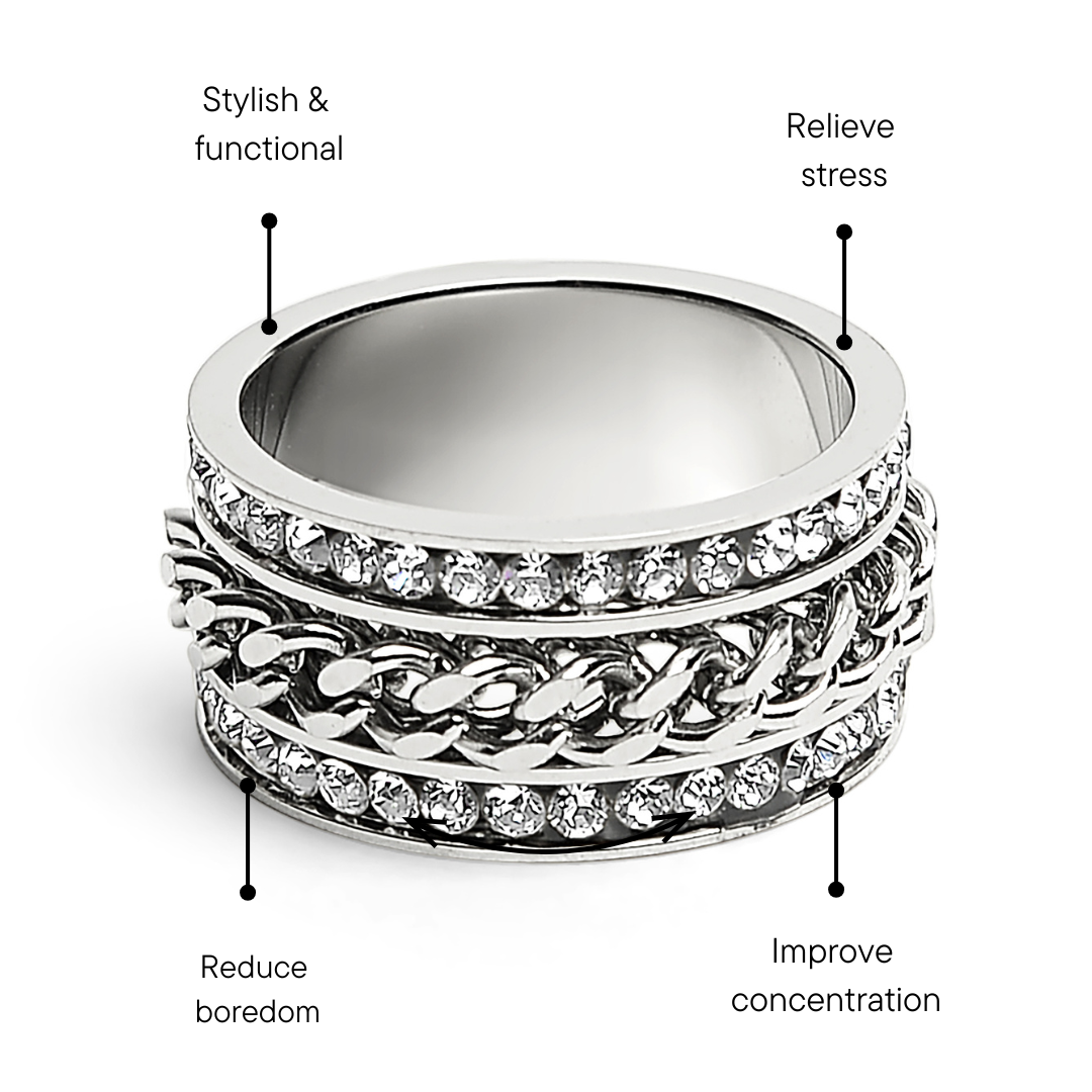 CZ Eternity With Chain Center Stainless Steel Spinner Ring / ZRJ9008、mySite、dreamappss