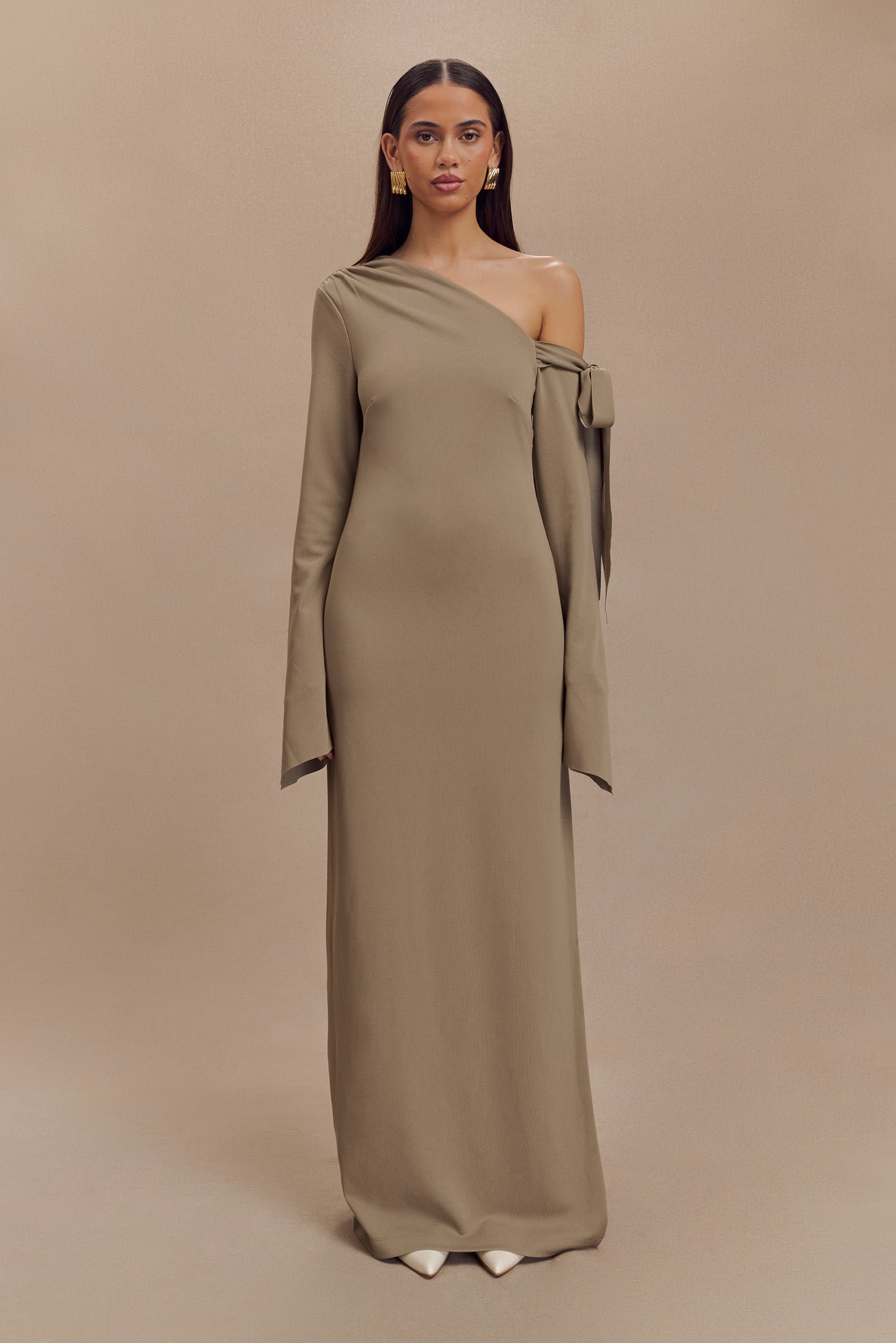 Nicola One Shoulder Crepe Maxi Dress - Mushroom、mySite、solidvoid