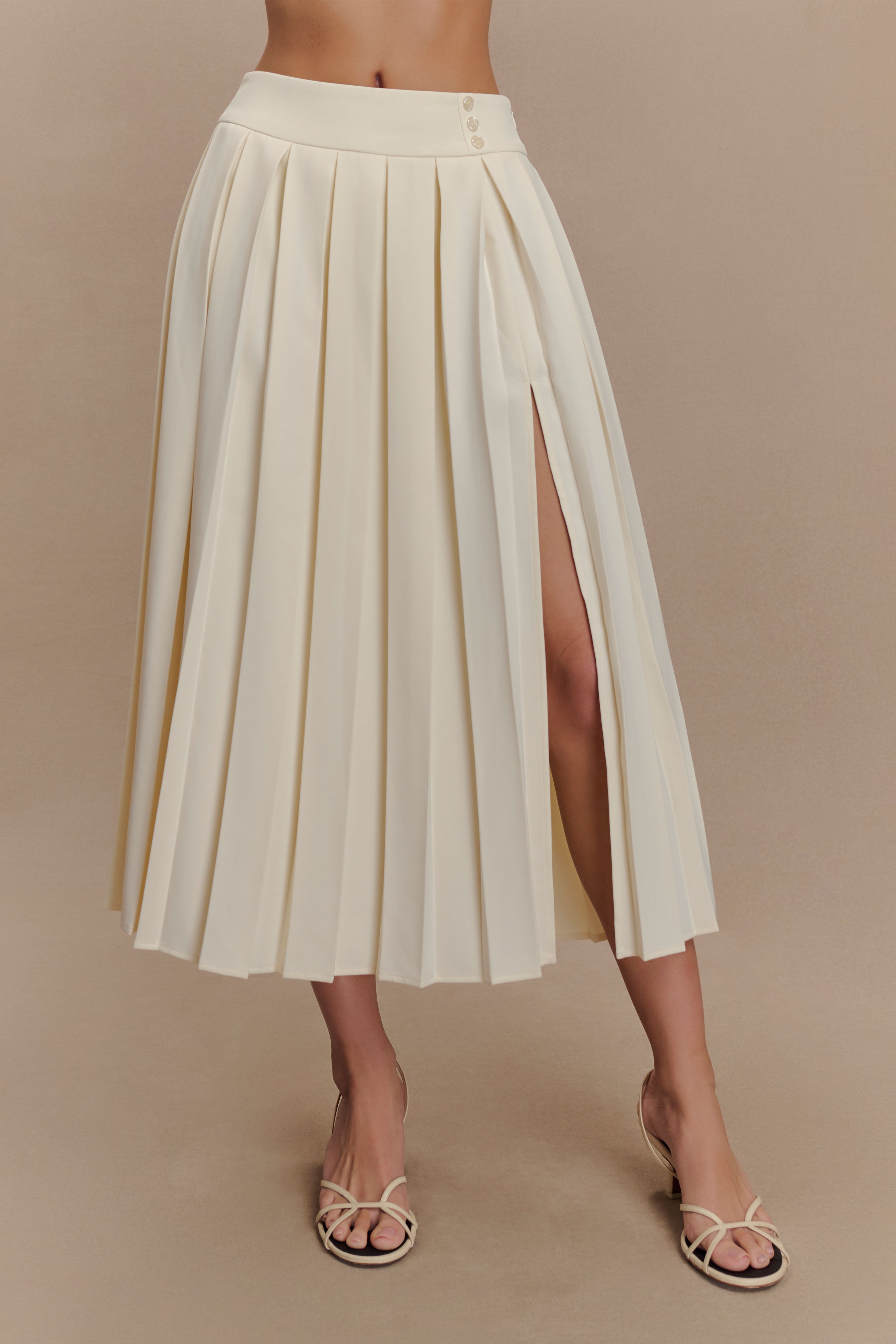 Sunny Pleated Midi Skirt - Ivory、mySite、solidvoid