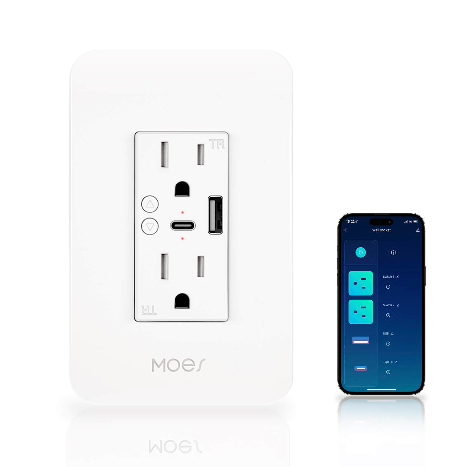 Smart WiFi USB Wall Outlet with Type-C & Type-A Ports, in-Wall Plug Socket Receptacle 15A、mySite、fannypackpong