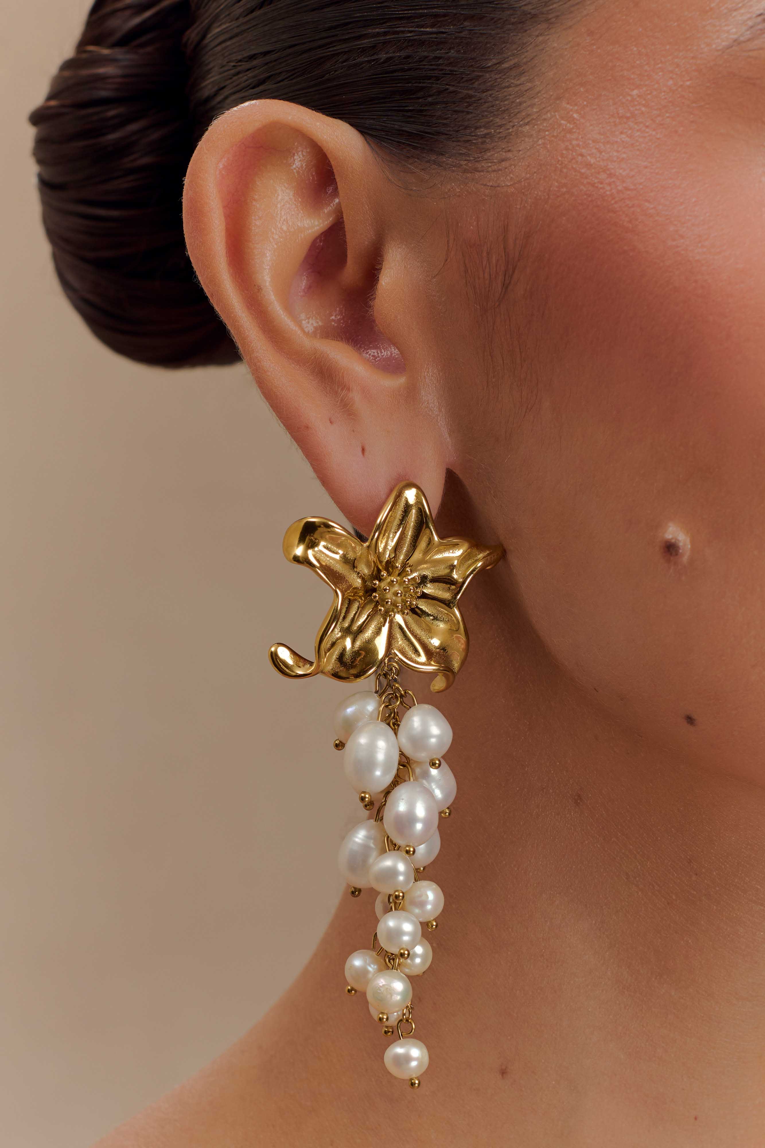 Eva Floral Fresh Water Pearl Earrings - Gold、mySite、solidvoid