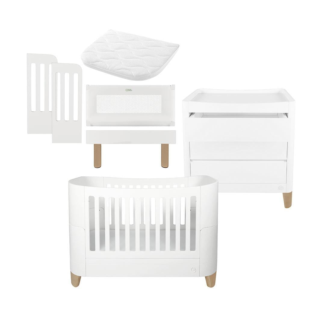  Gaia Baby Serena Cot Bed + Bedside Crib Set- Includes Bedside (Incl Bedside mattress), Cot Bed and Dresser - White / Natural、mySite、merchandisen