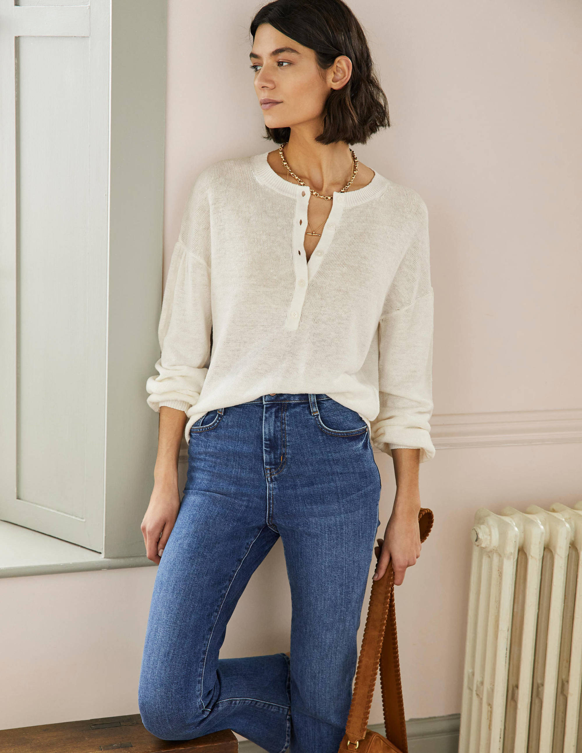  Leandra Linen Henley Jumper-Ivory、mySite、ashleygrahame