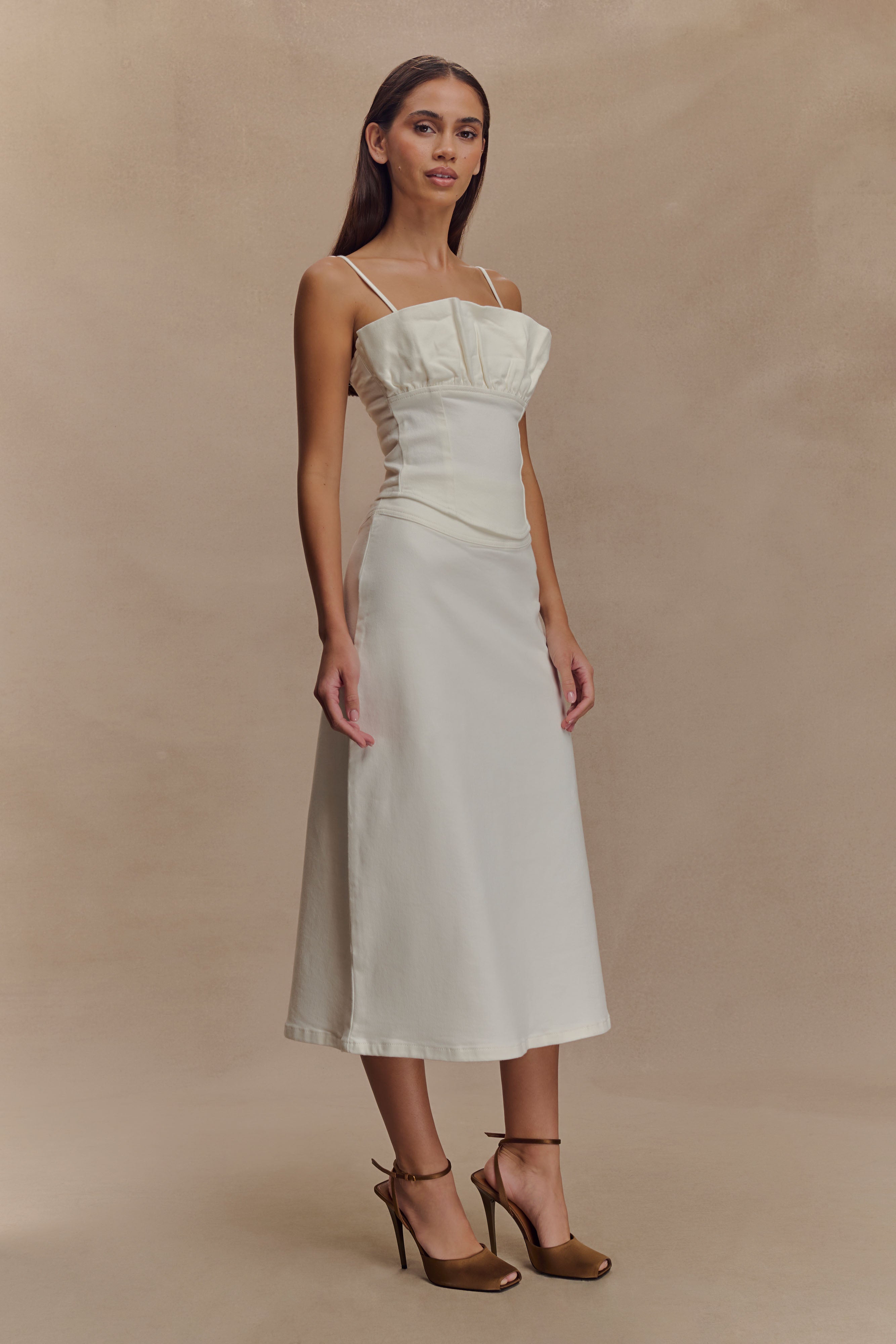 Cecilia Denim Frill Corset - White、mySite、solidvoid