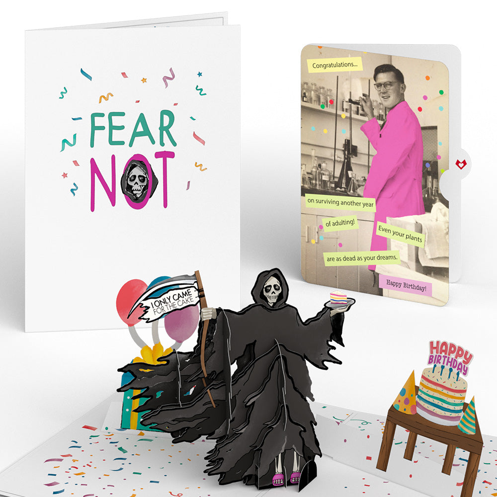 Grim Reaper Dark Humor Birthday Pop-Up Card and Sentiment Set for Any Man、mySite、solidvoid