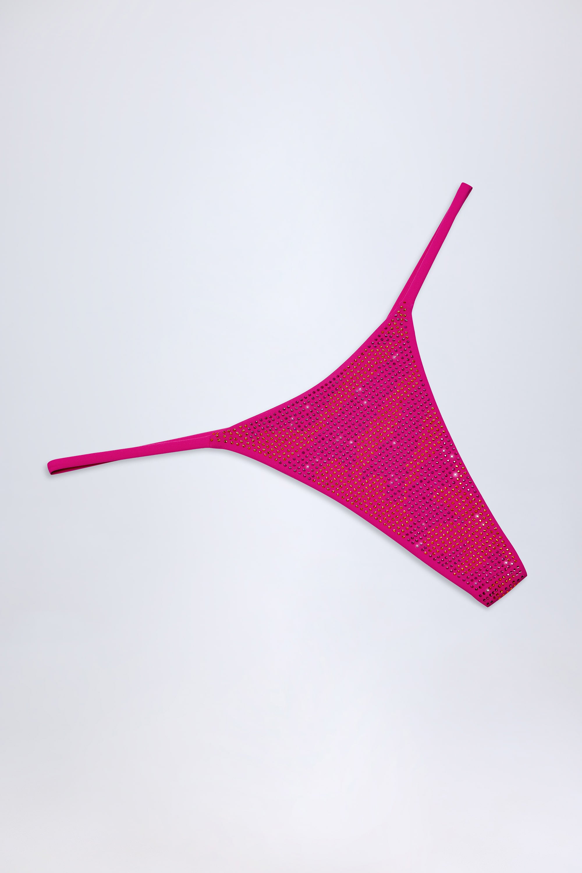  Embellished Thong Bikini Bottoms in Pink Tropical Hotfix、mySite、sugarbowlscore