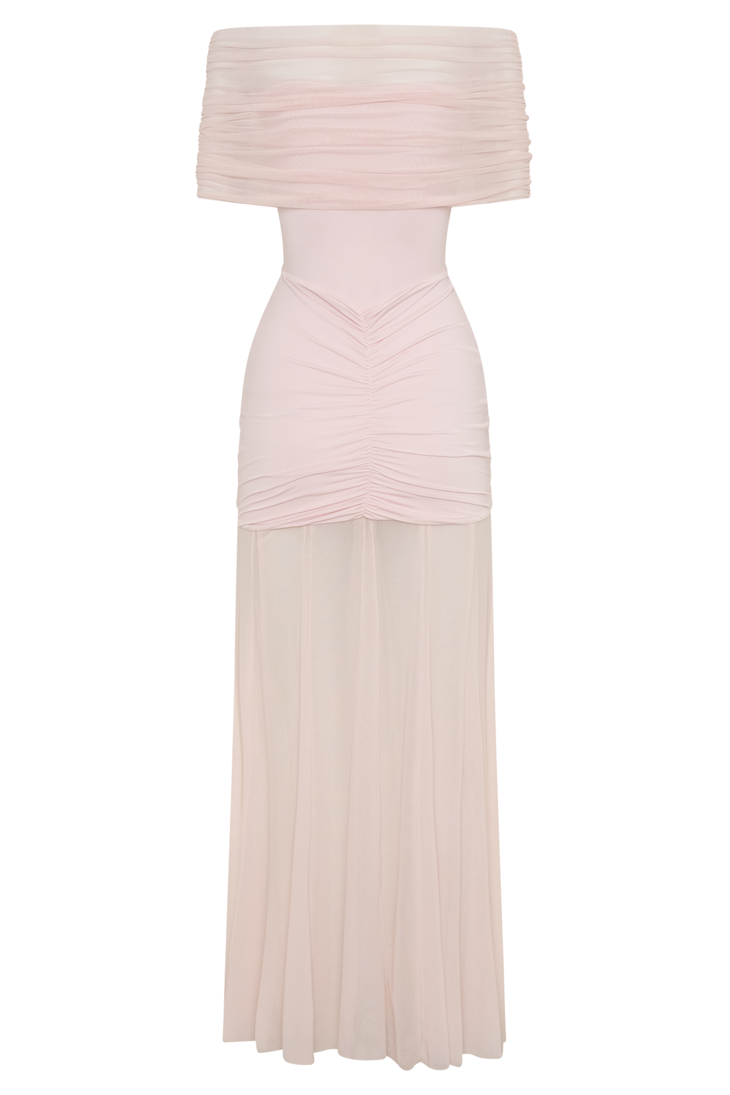 Caspian Slinky And Mesh Off Shoulder Maxi Dress - Pale Pink、mySite、solidvoid