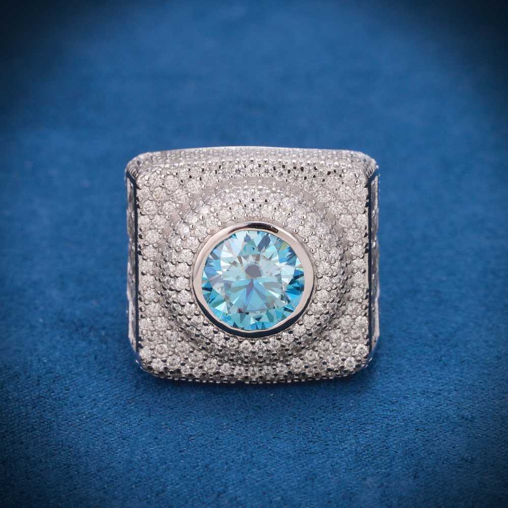 Blue Moissanite Signet Ring 14K White Gold、mySite、hinf8tx79