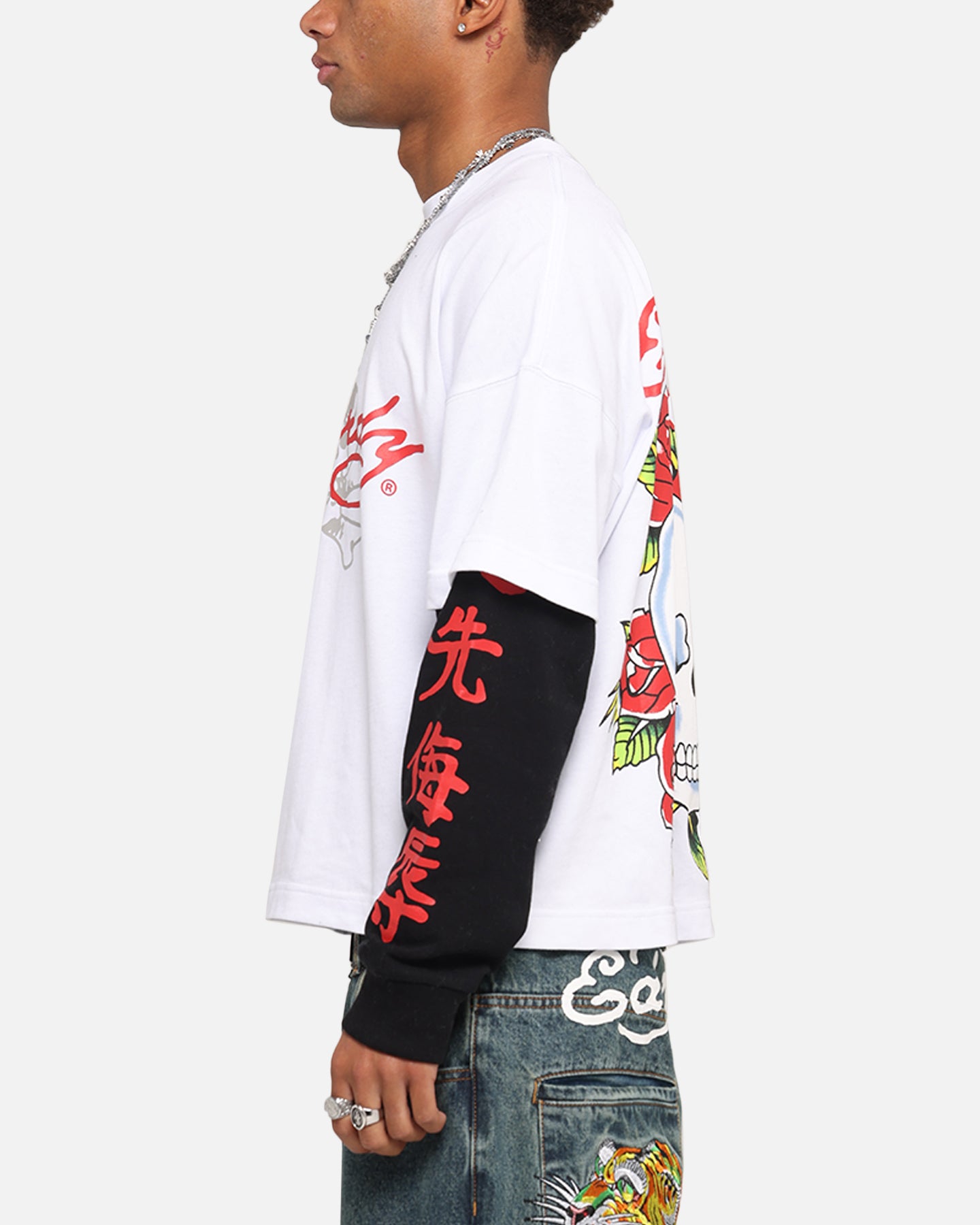 Ed Hardy Skull Layered Long Sleeve T-Shirt White、mySite、zt4zffjzw